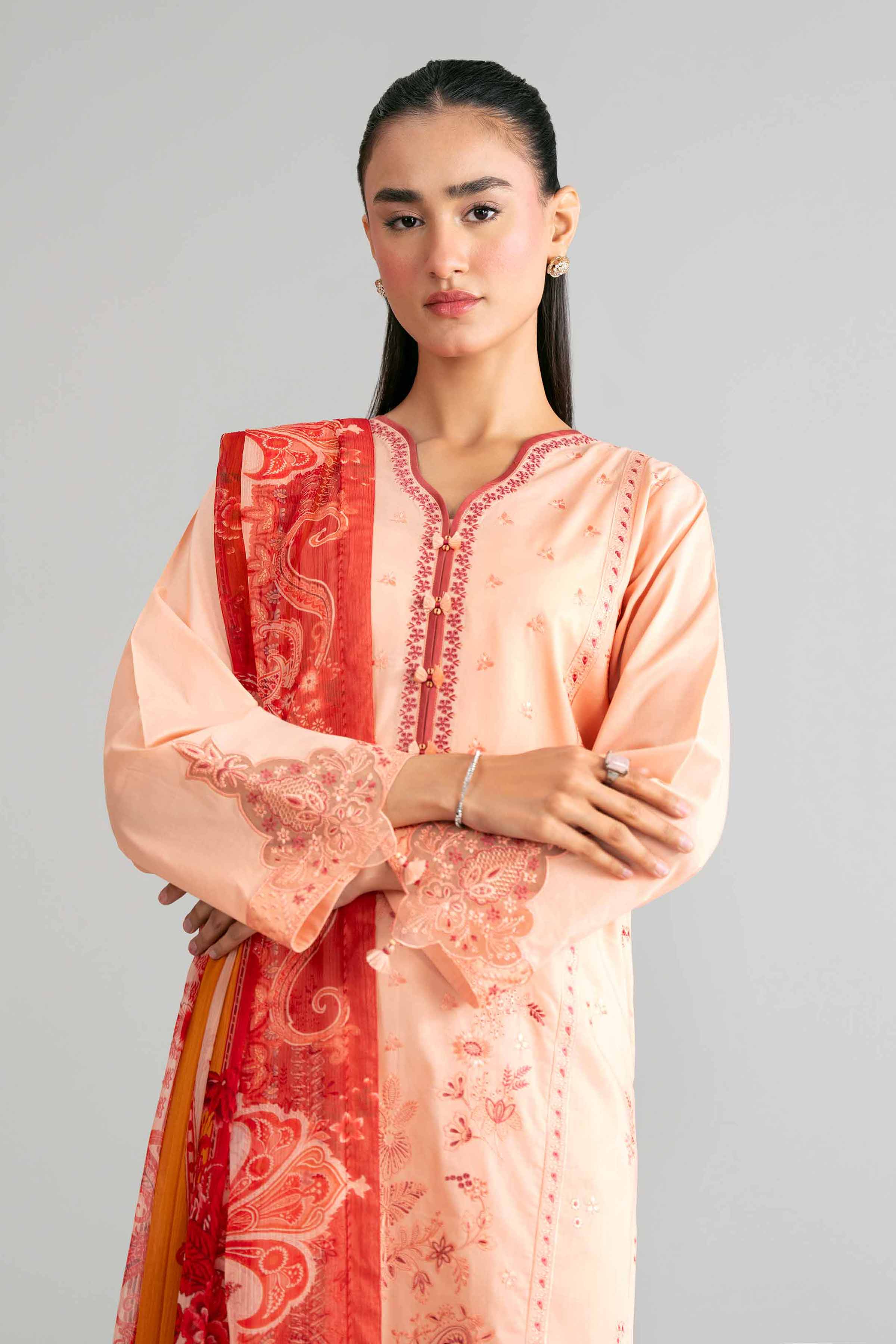 3 Piece - Digital Printed Embroidered Suit - 42601553