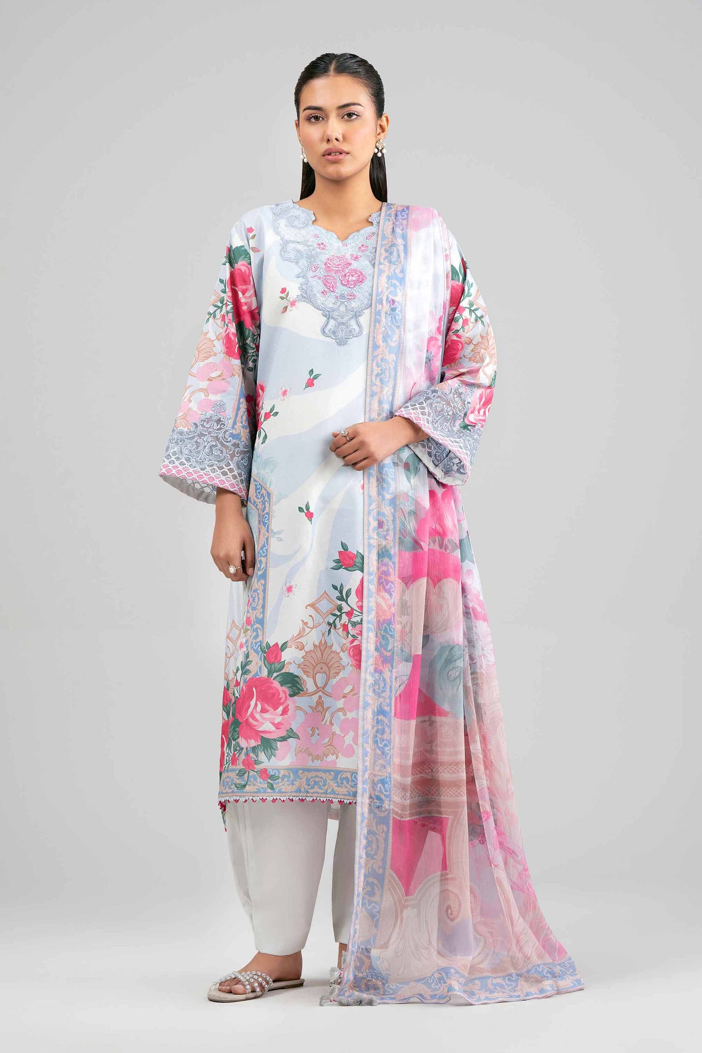 3 Piece Embroidered Raw Silk Suit