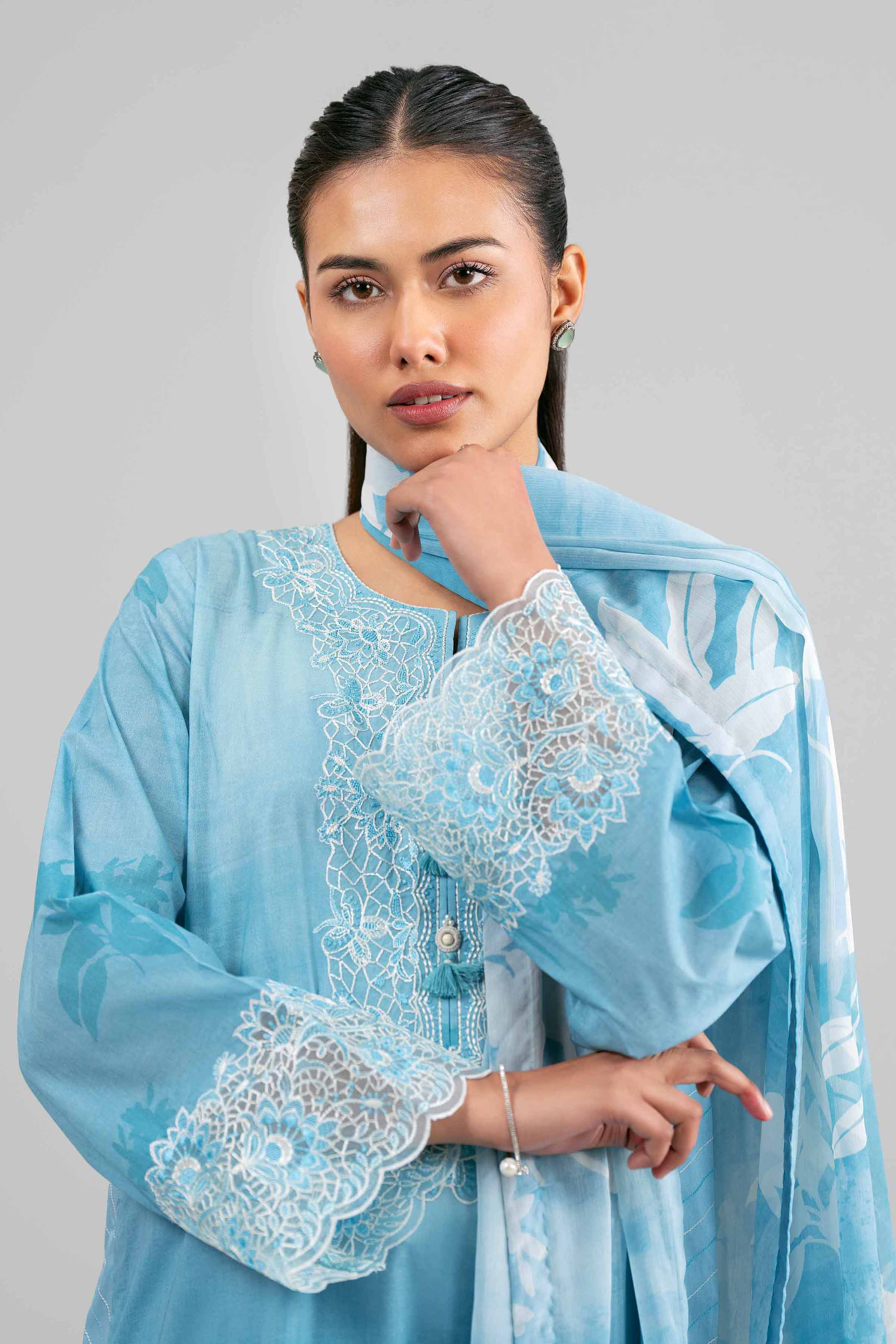 3 Piece - Digital Printed Embroidered Suit - 42601559