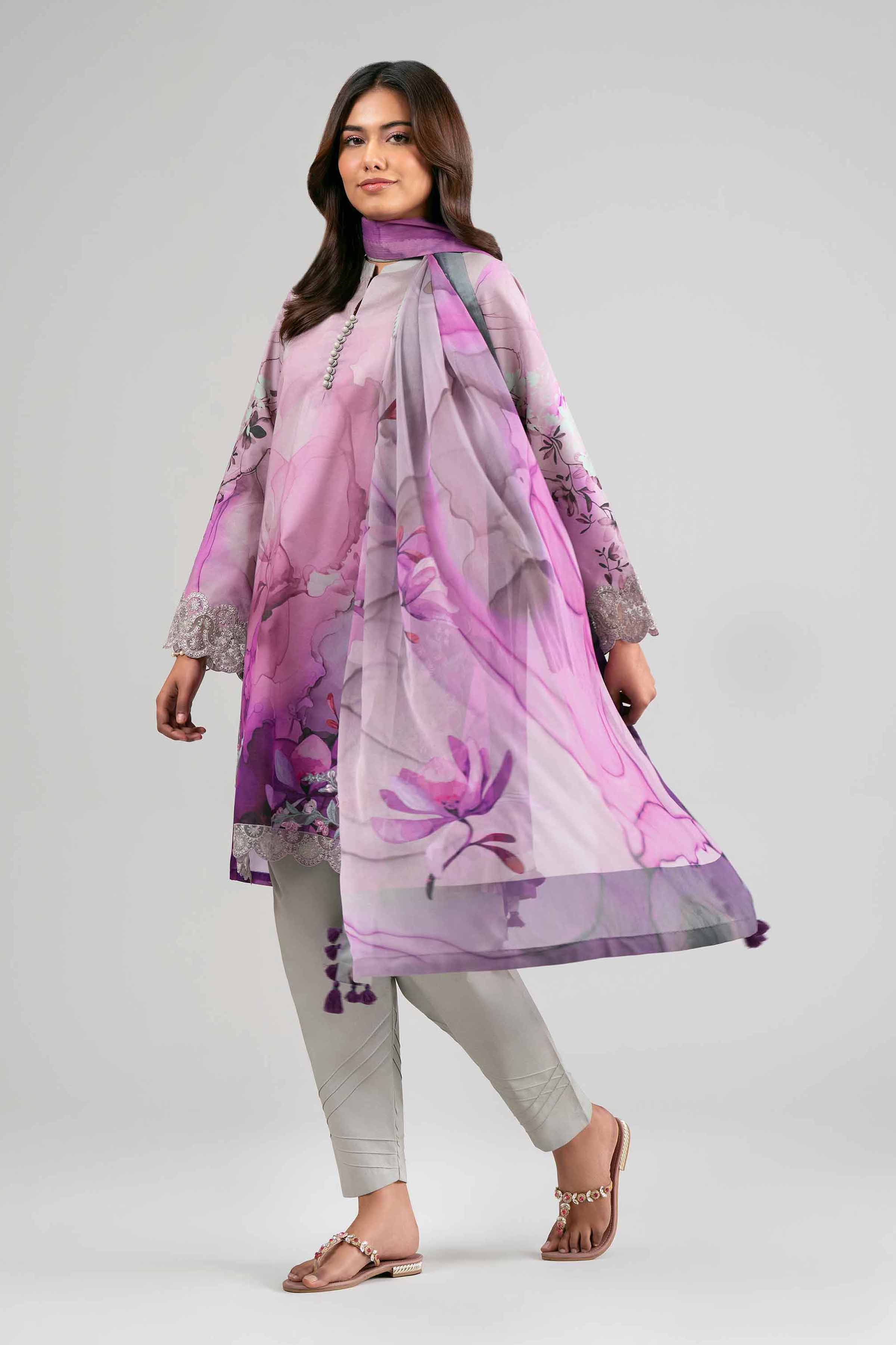 3 Piece - Digital Printed Embroidered Suit - 42601560