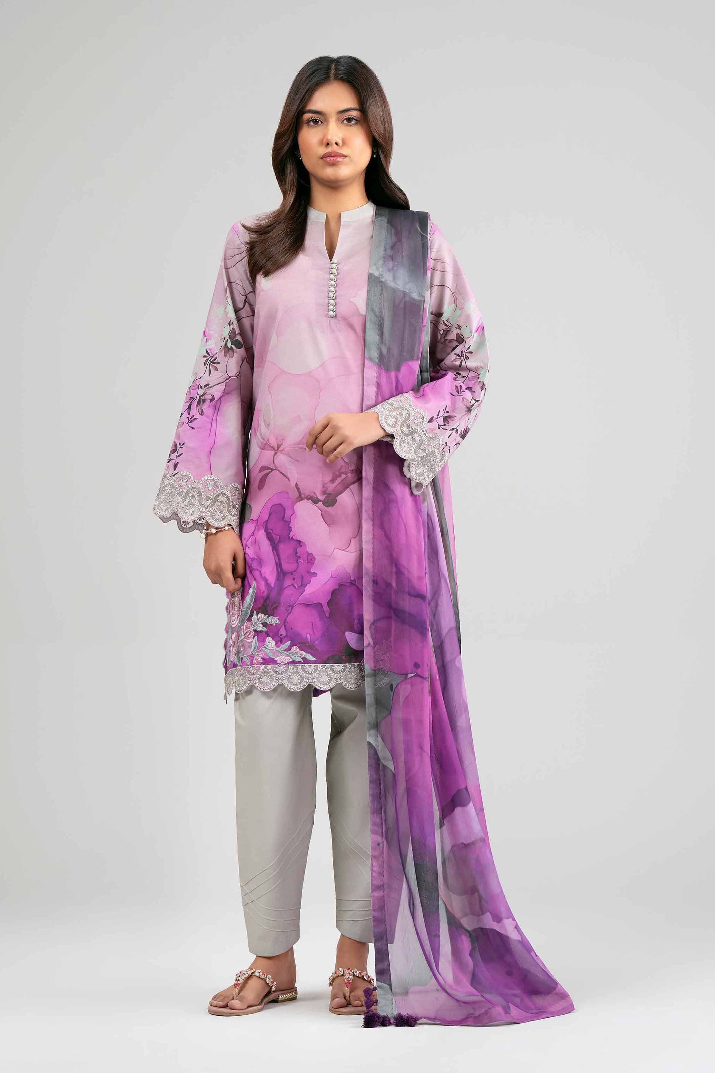 3 Piece - Digital Printed Embroidered Suit - 42601560