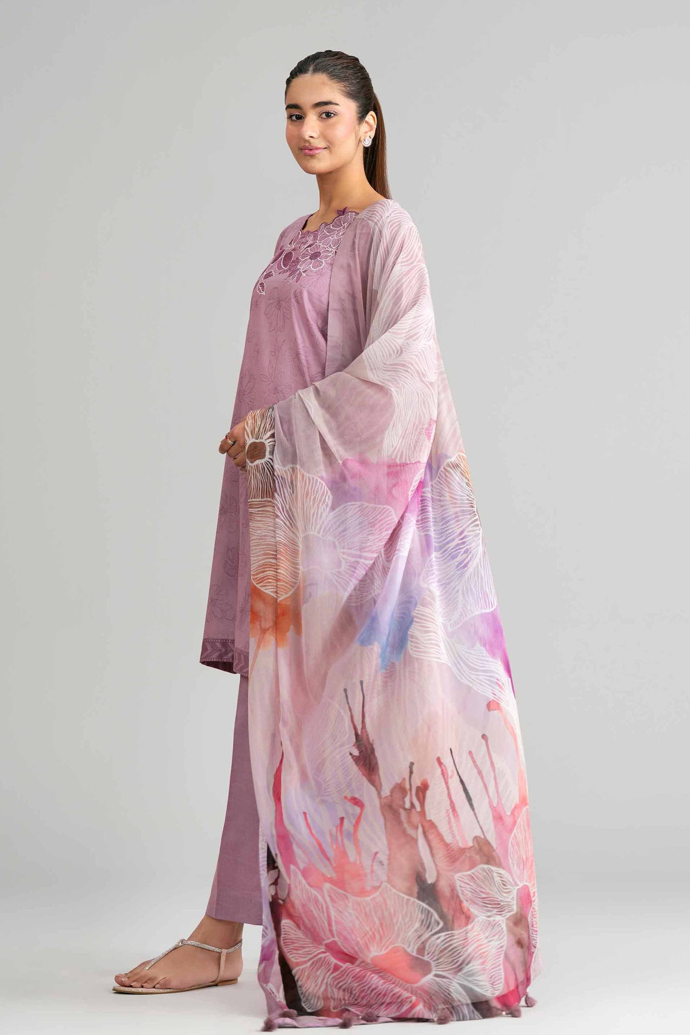 3 Piece Printed Satin Silk Suit