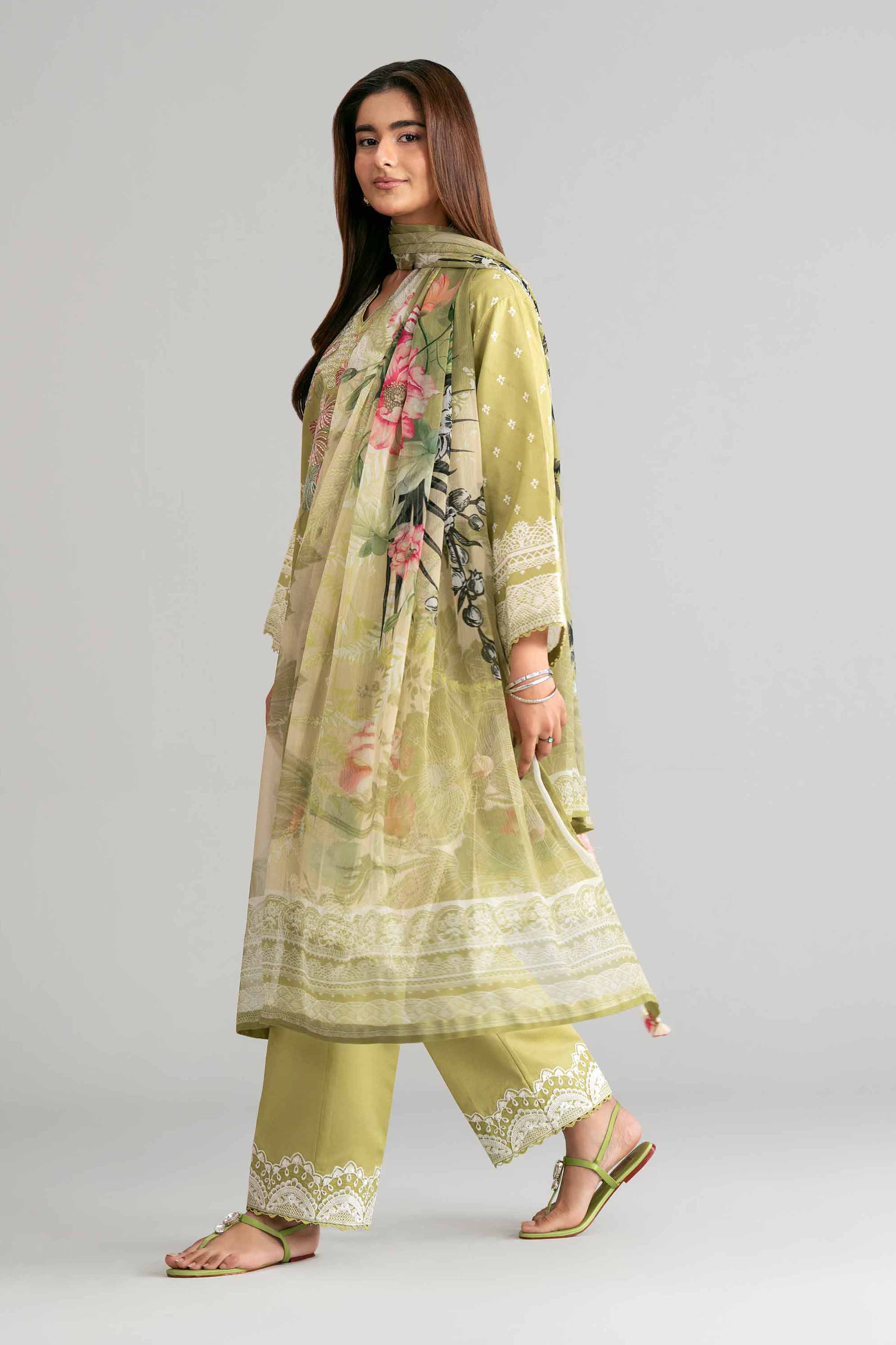 3 Piece - Digital Printed Embroidered Suit - 42601562