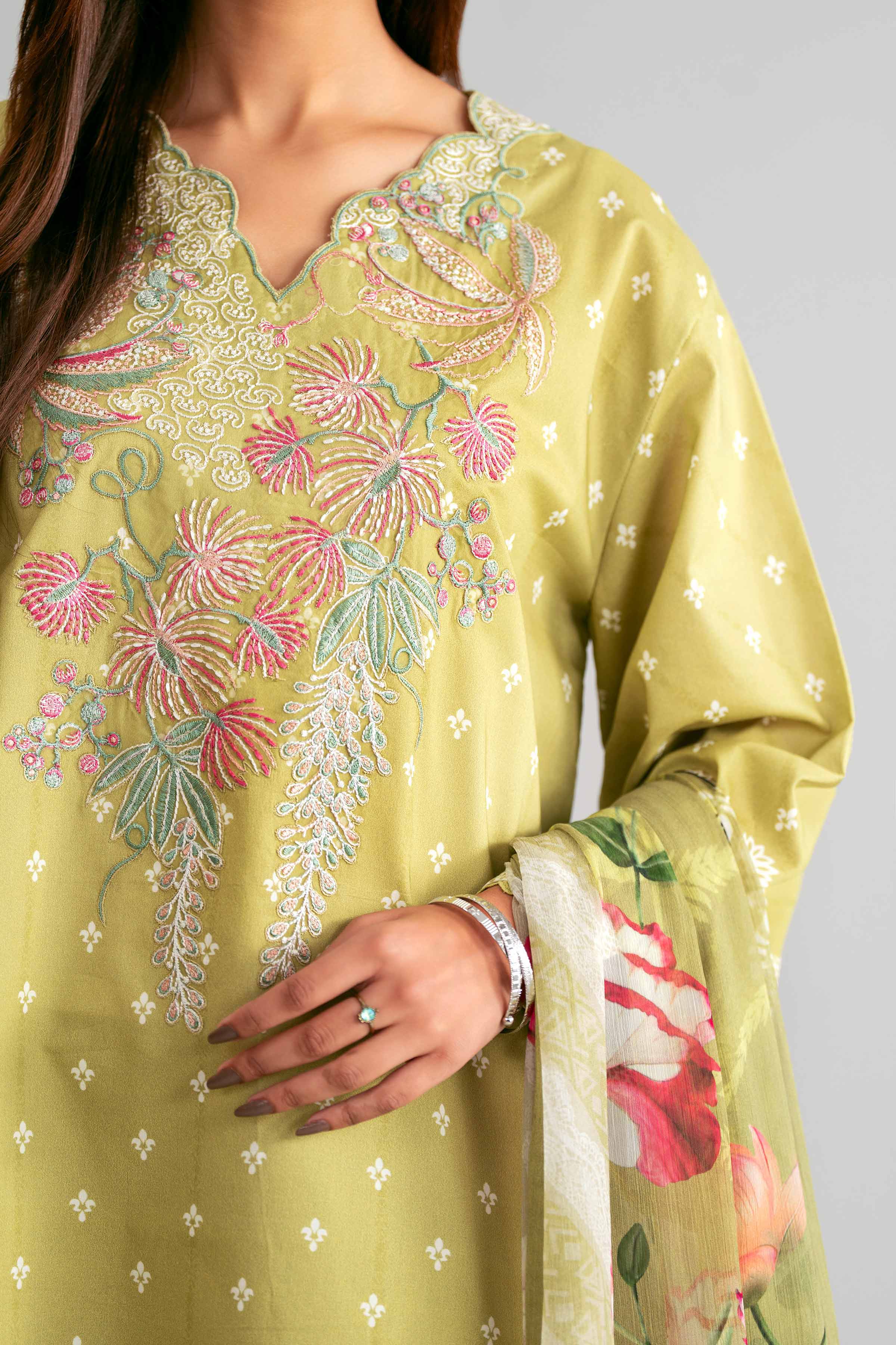 3 Piece - Digital Printed Embroidered Suit - 42601562