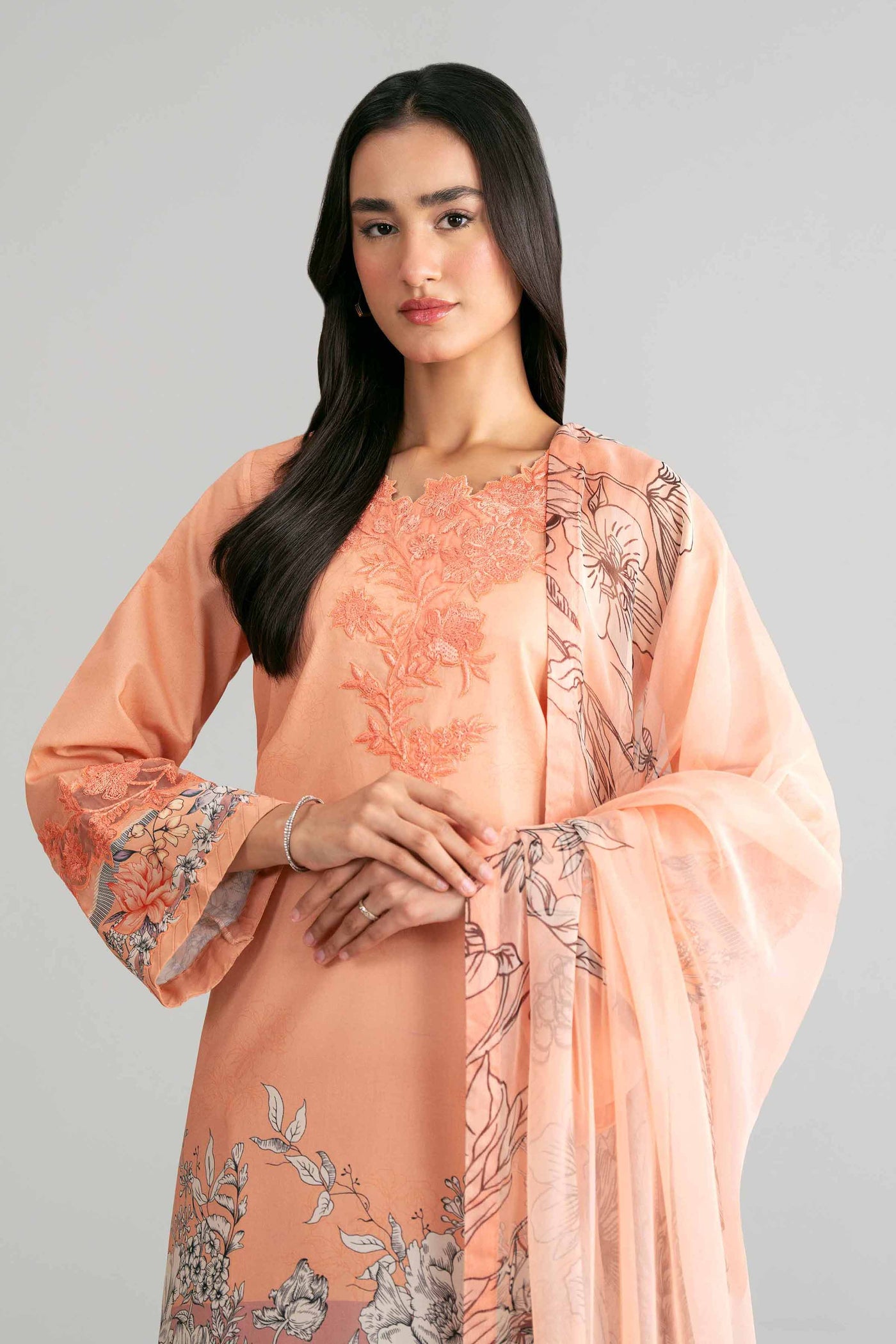 3 Piece Embroidered Raw Silk Suit