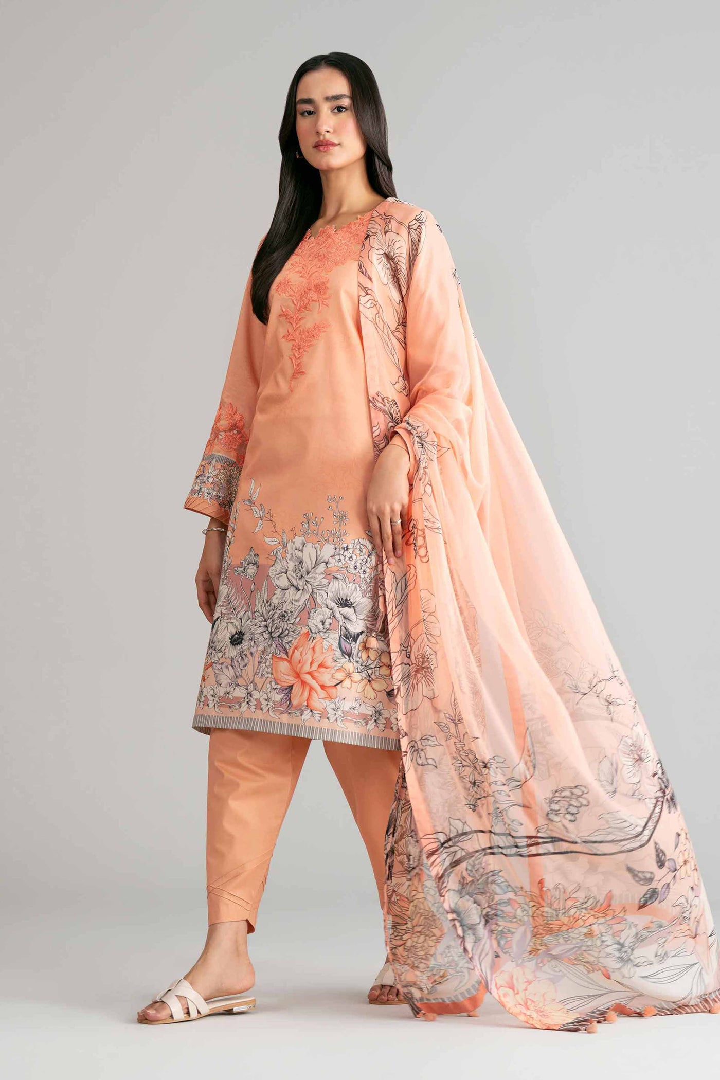 3 Piece Embroidered Raw Silk Suit