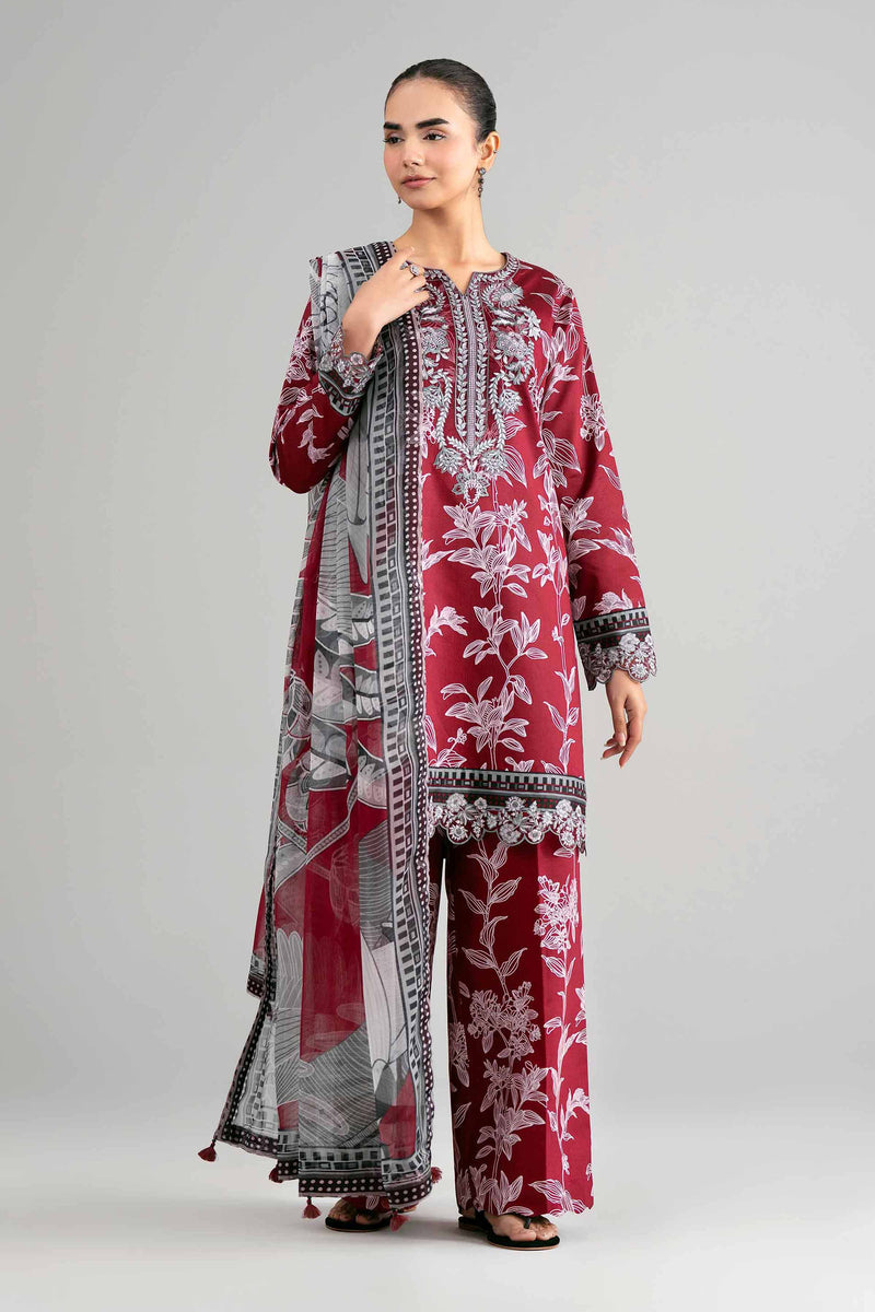 3 Piece - Digital Printed Embroidered Suit - 42601565