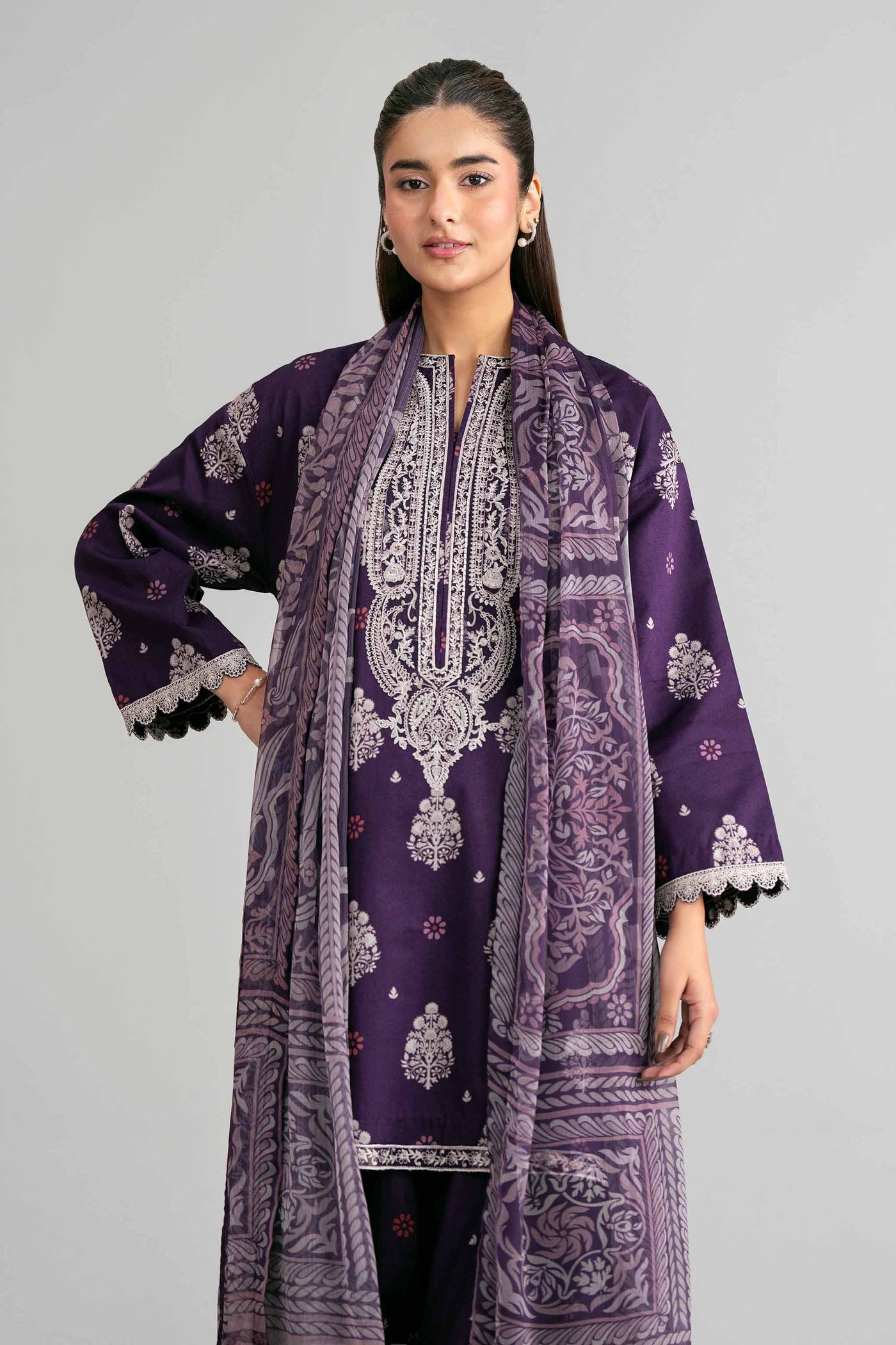 3 Piece Embroidered Dobby Lawn Suit