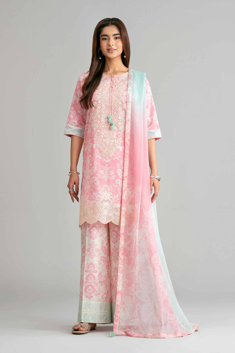 3 Piece - Digital Printed Embroidered Suit - 42601573