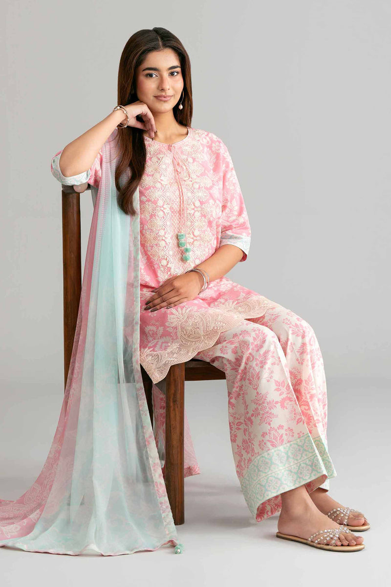 3 Piece - Digital Printed Embroidered Suit - 42601573
