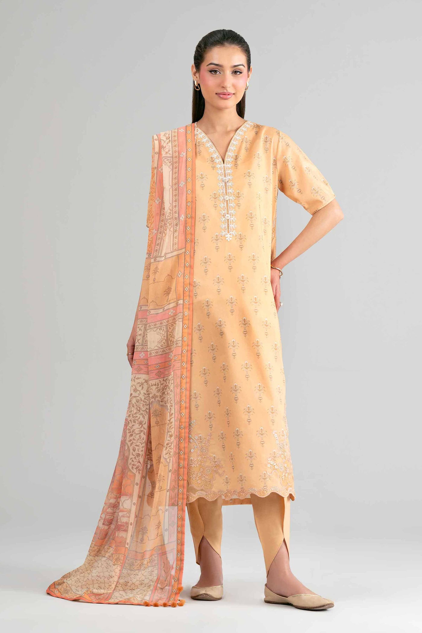 3 Piece Embroidered Twill Linen Suit