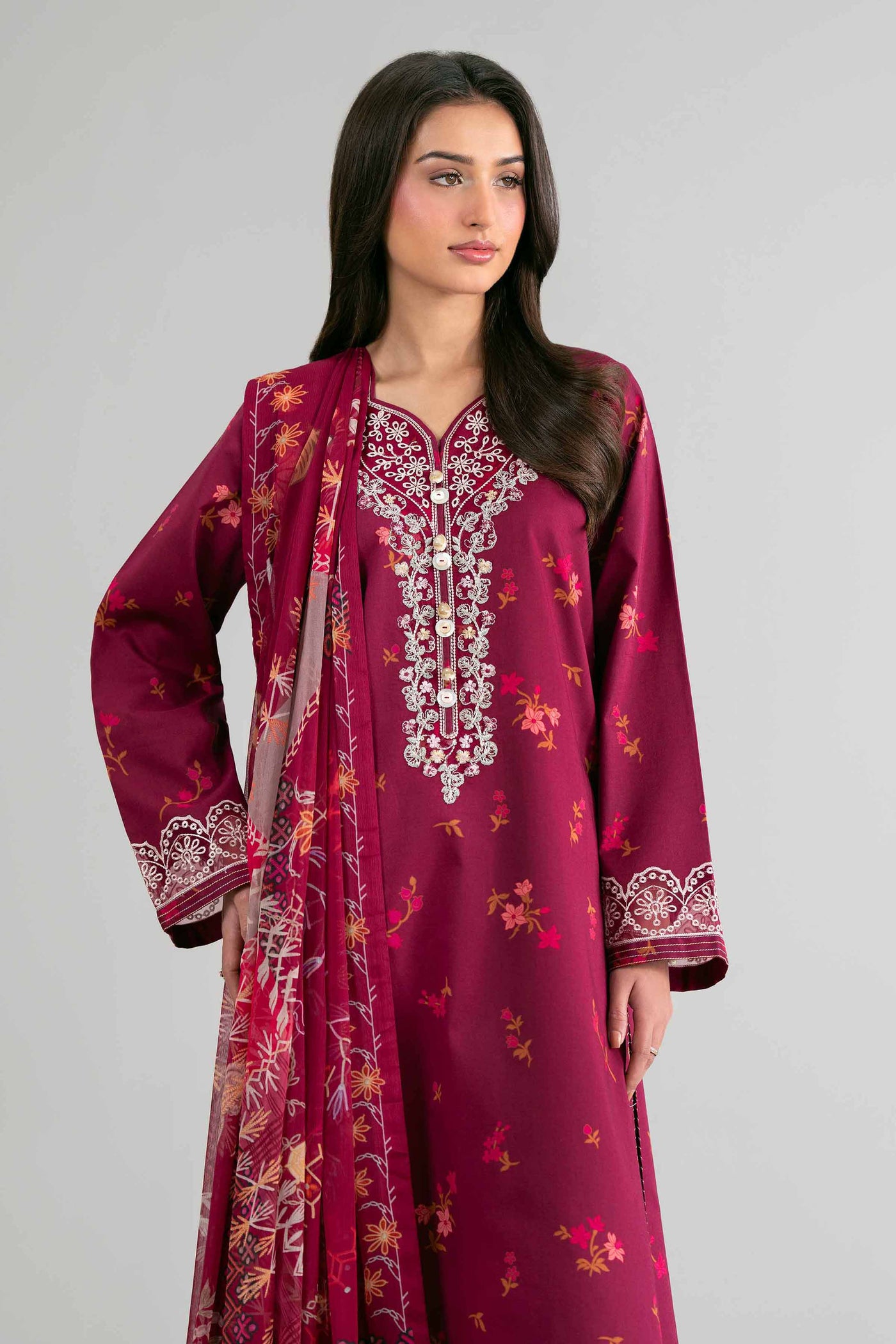 3 Piece Unstitched Embroidered Cambric Suit | MPT-2709-B
