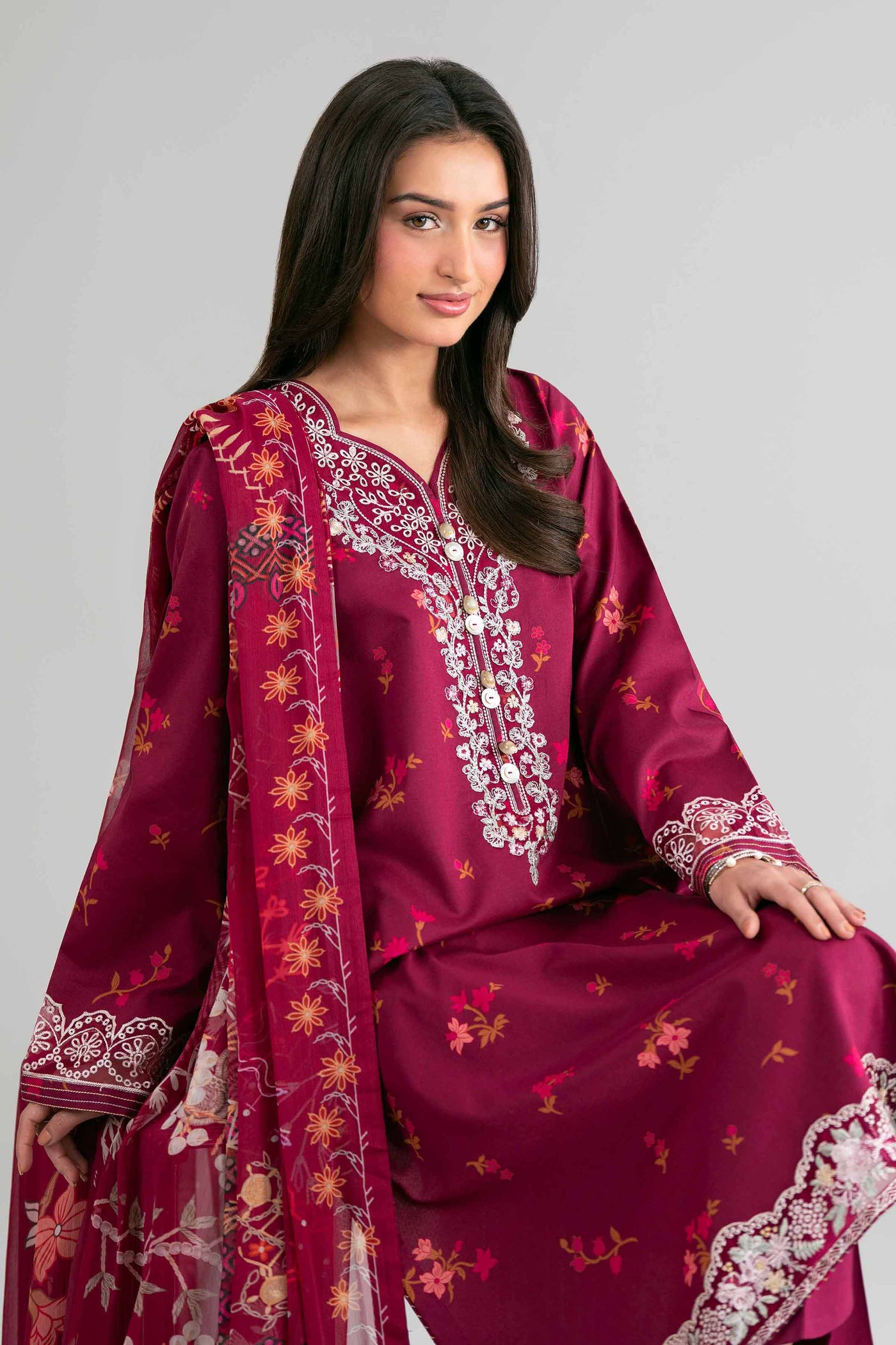 3 Piece Unstitched Embroidered Cambric Suit | MPT-2709-B