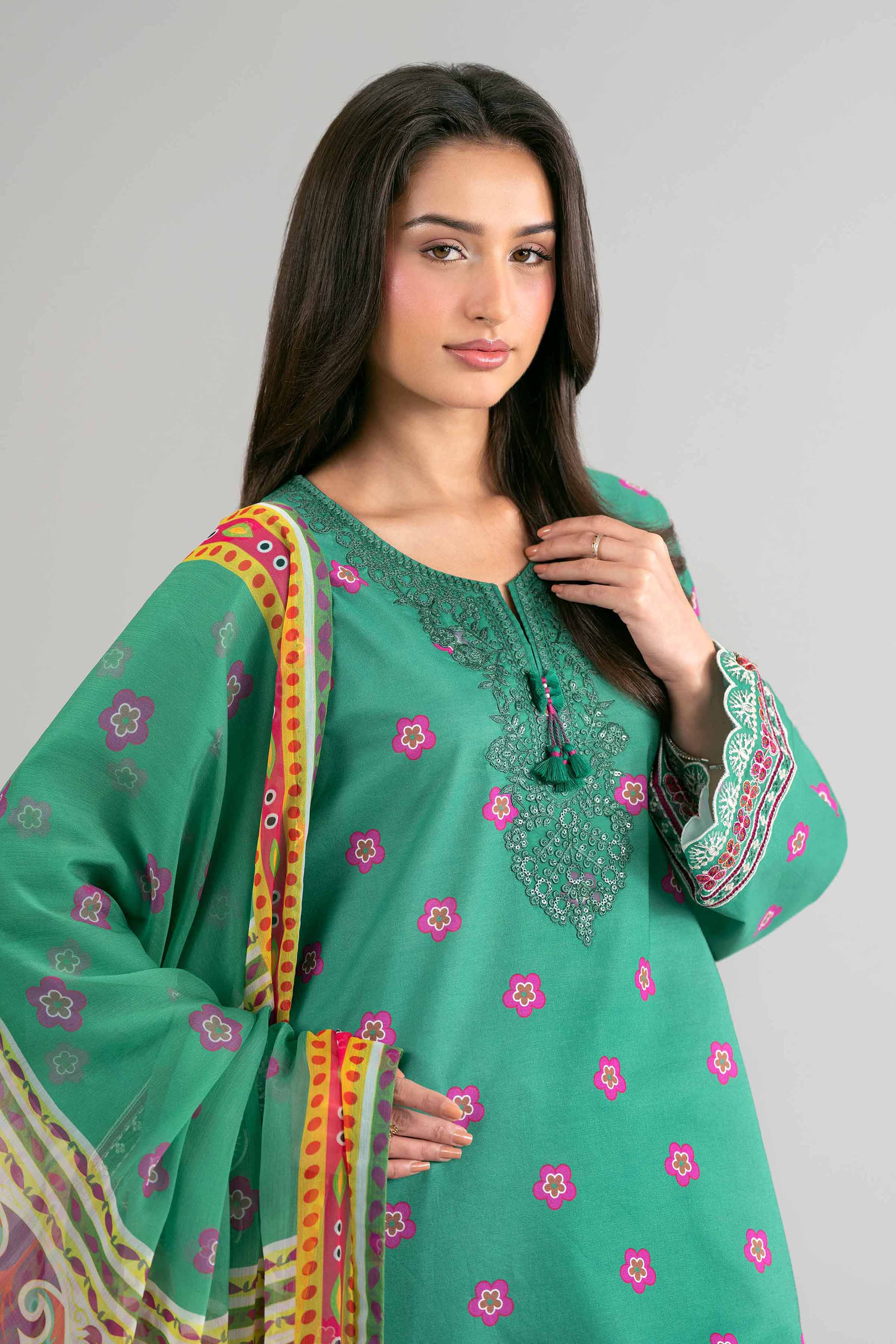 3 Piece Unstitched Embroidered Twill Linen Suit