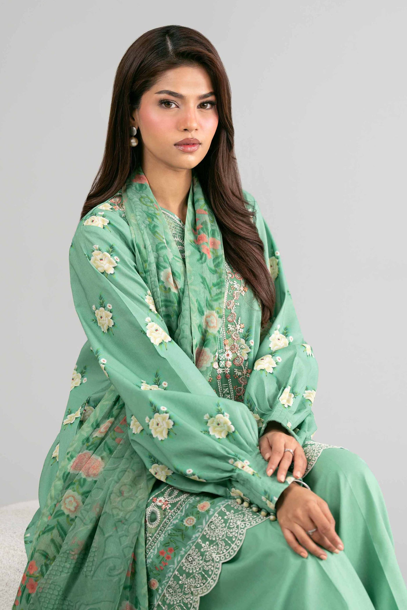 3 Piece Unstitched Embroidered Cambric Suit | MPT-2703-A