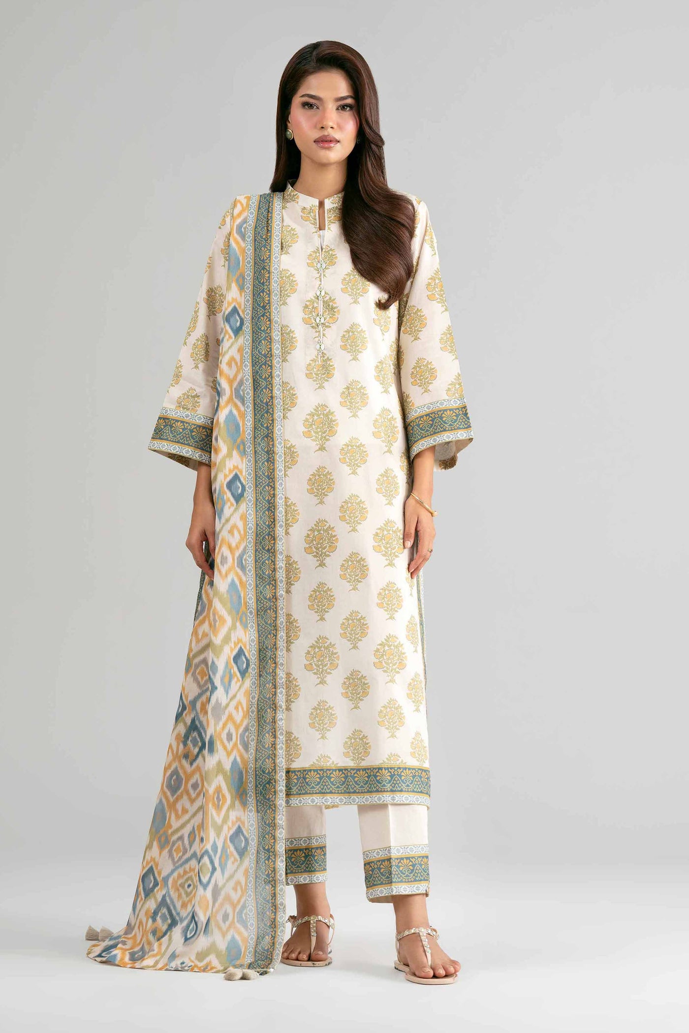 3 Piece Embroidered Raw Silk Suit