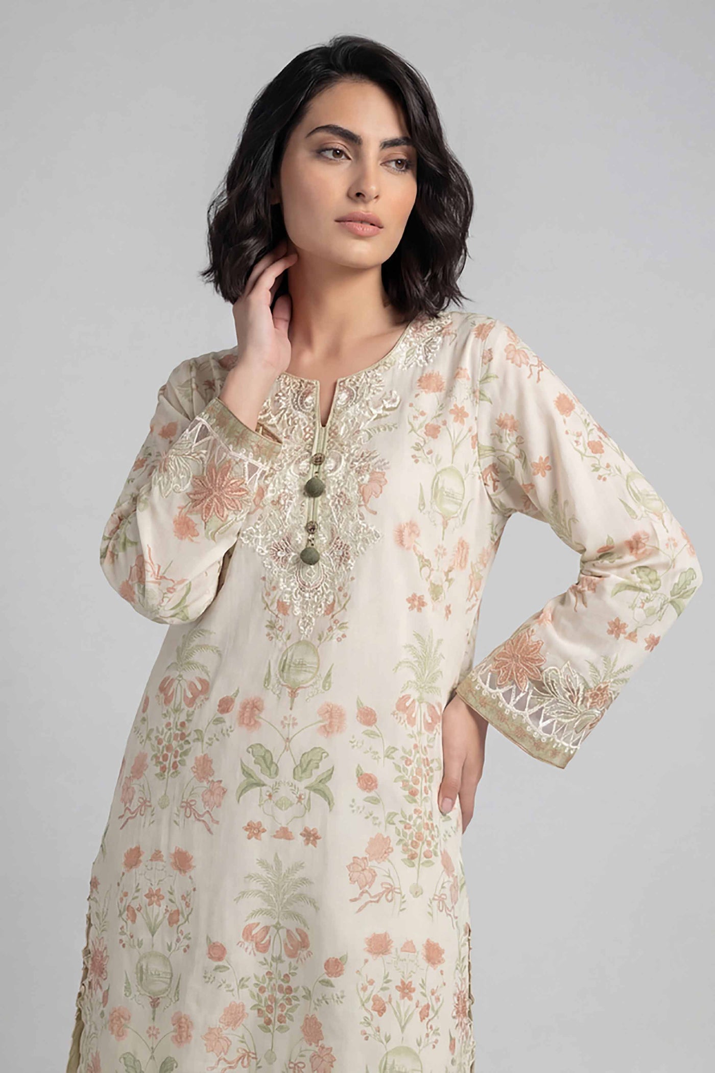 2 Piece Embroidered Cotton Net Suit