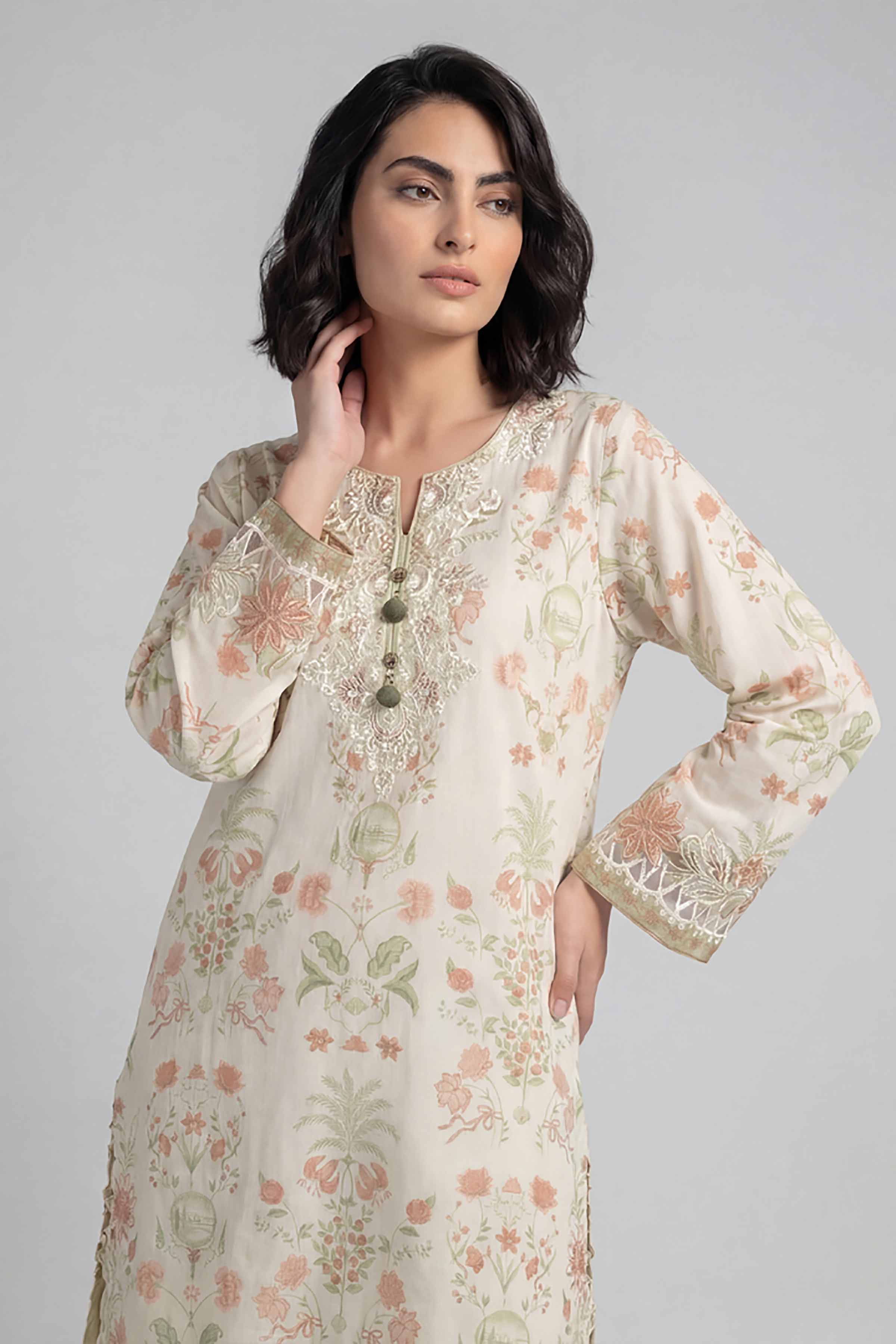 2 Piece Embroidered Cotton Net Suit