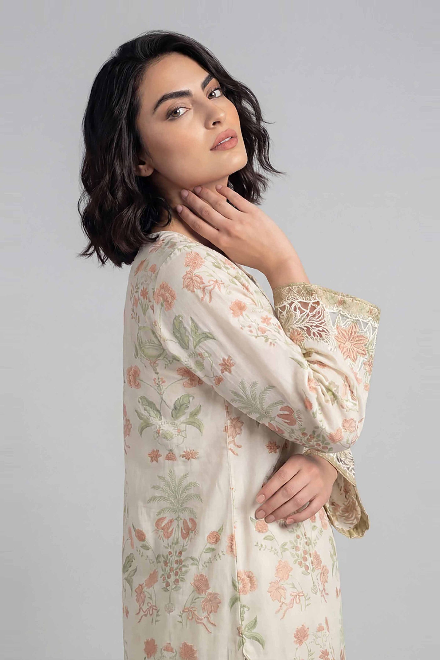 2 Piece Embroidered Cotton Net Suit