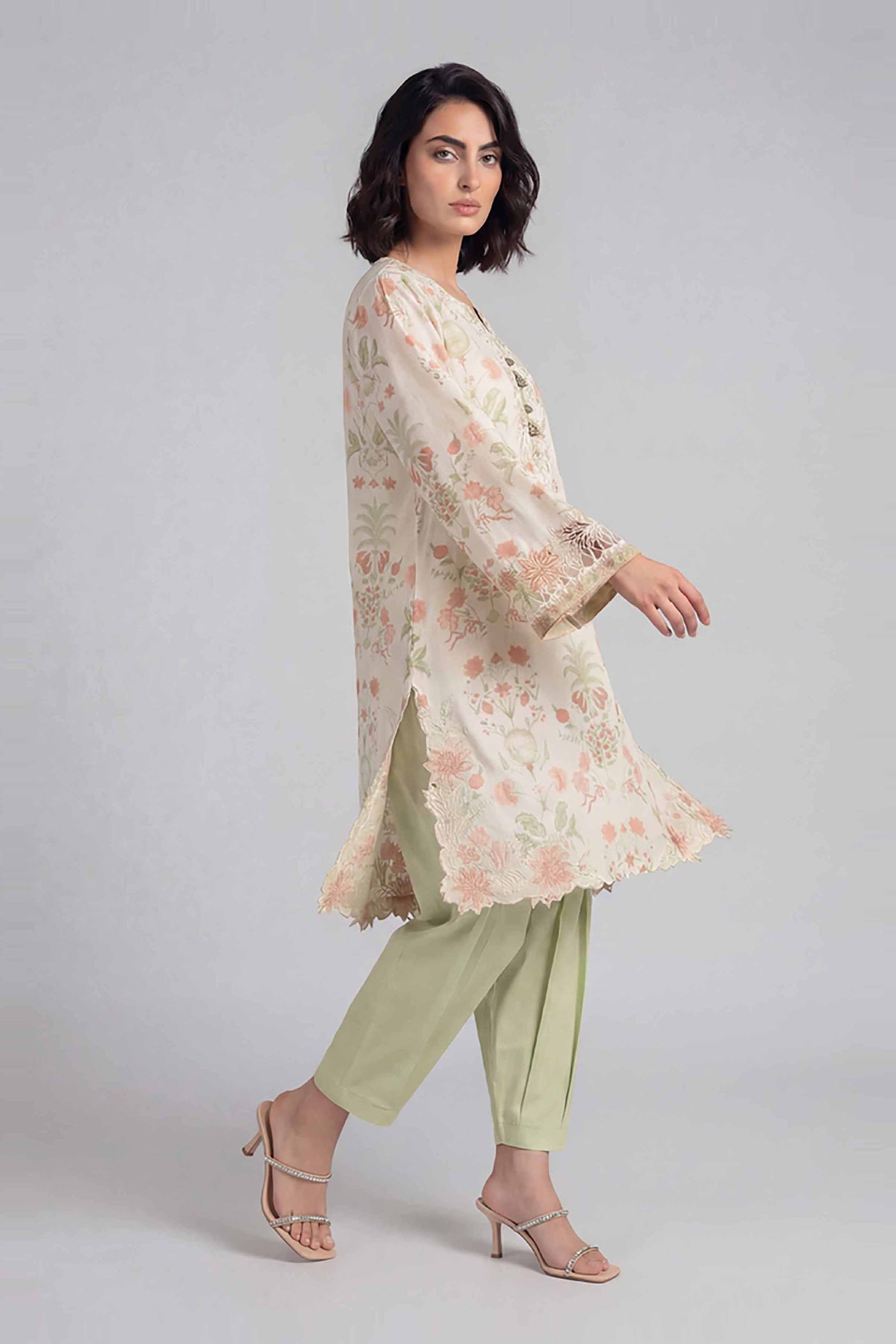 2 Piece Embroidered Cotton Net Suit