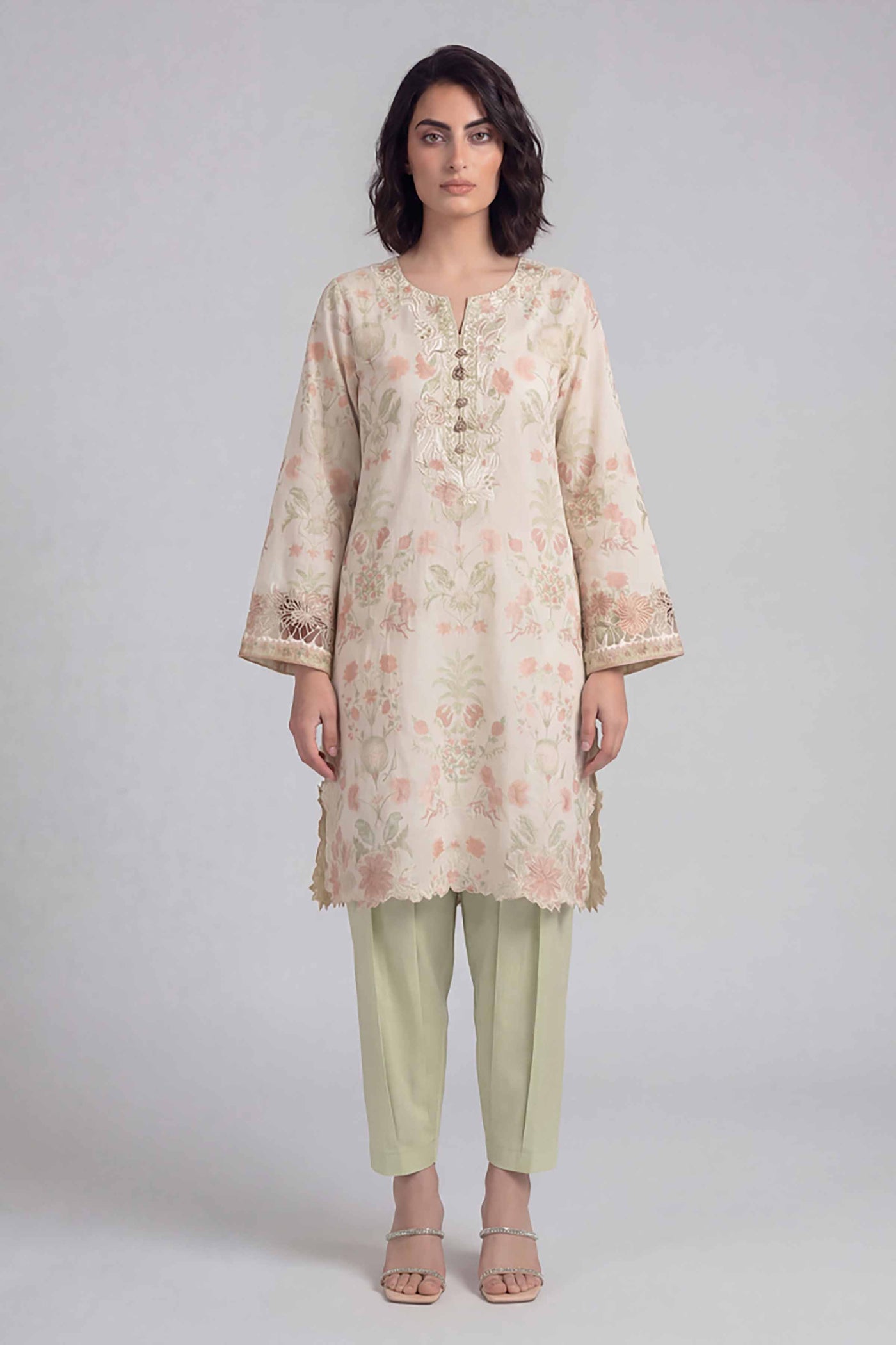 2 Piece Embroidered Cotton Net Suit