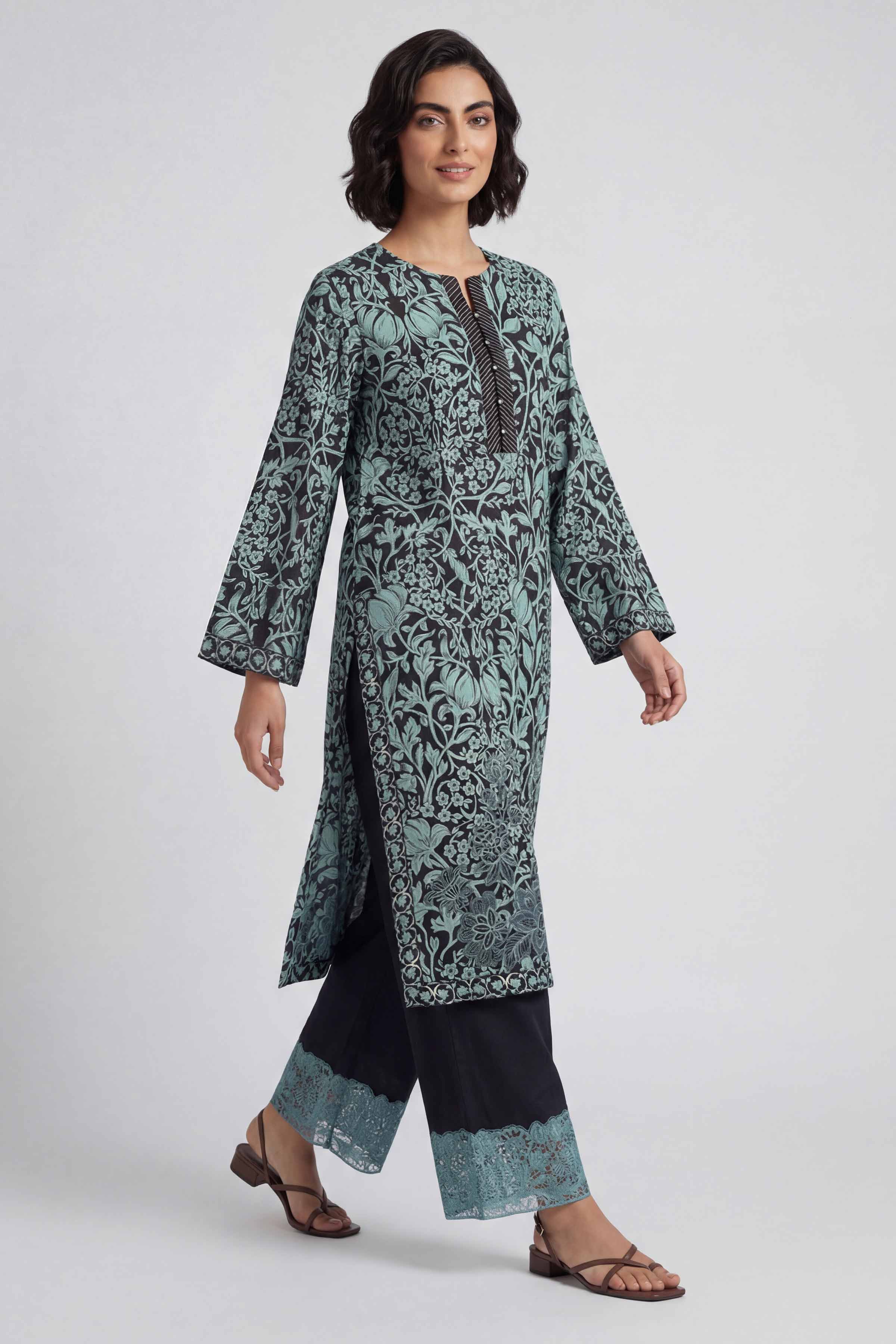 2 Piece - Printed Embroidered Suit - 42601657