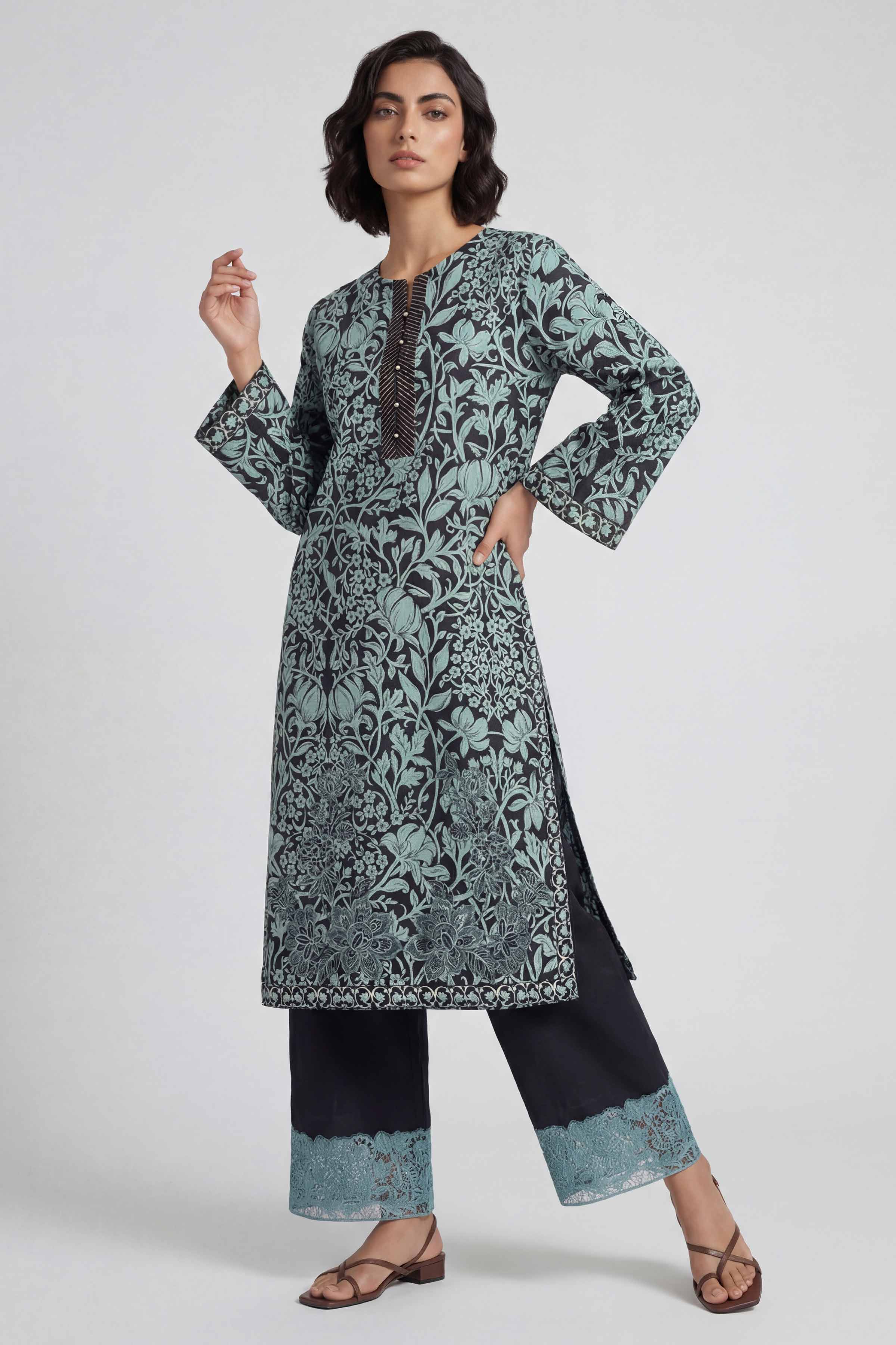 2 Piece - Printed Embroidered Suit - 42601657