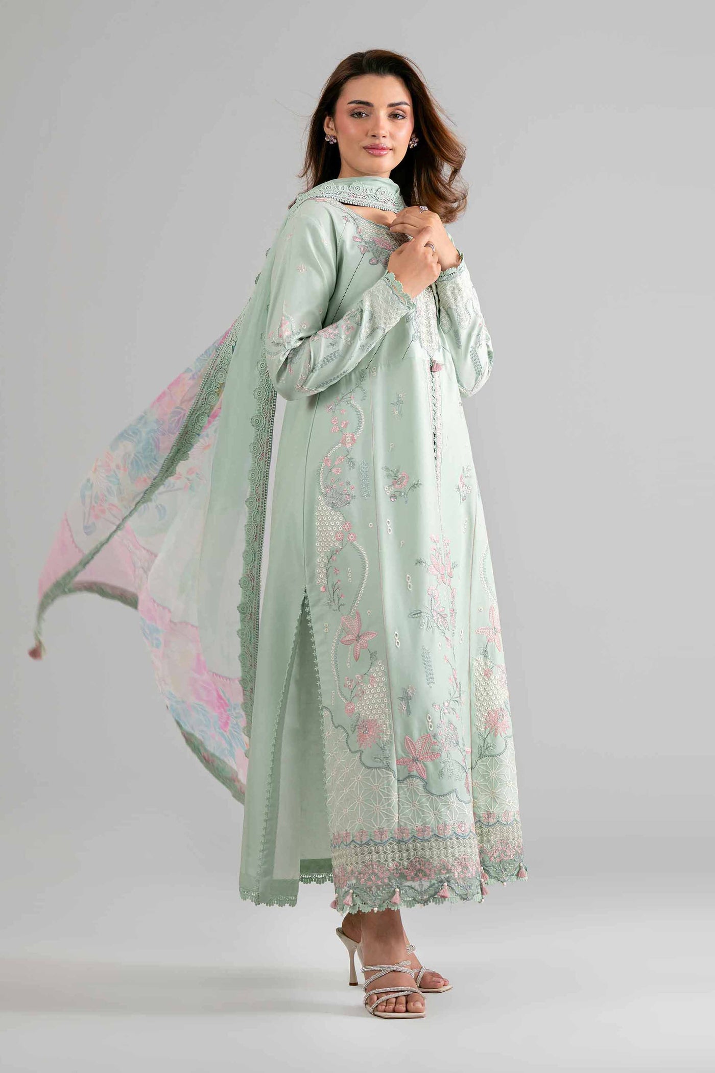 3 Piece Embroidered Raw Silk Suit