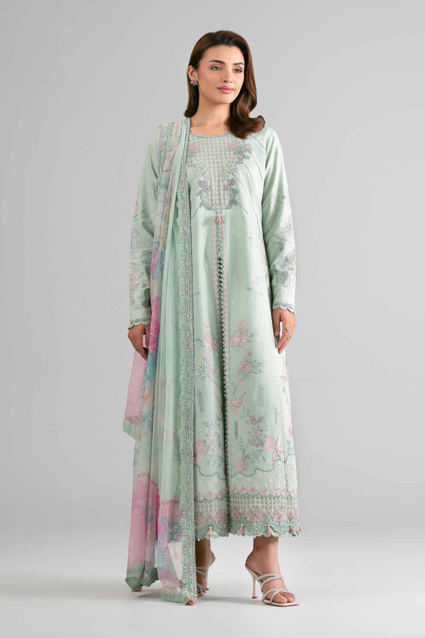 3 Piece Embroidered Raw Silk Suit