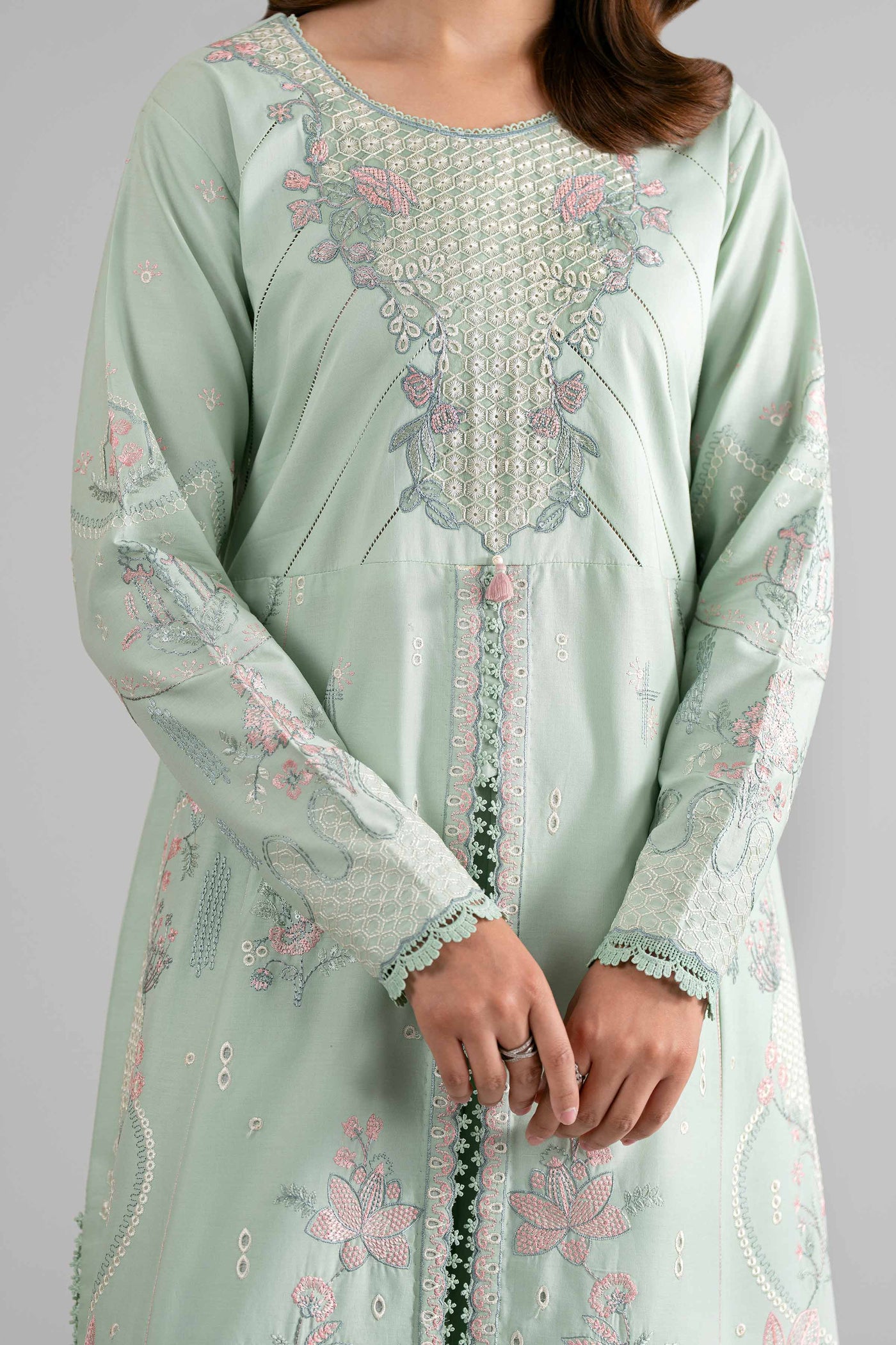 3 Piece Embroidered Raw Silk Suit