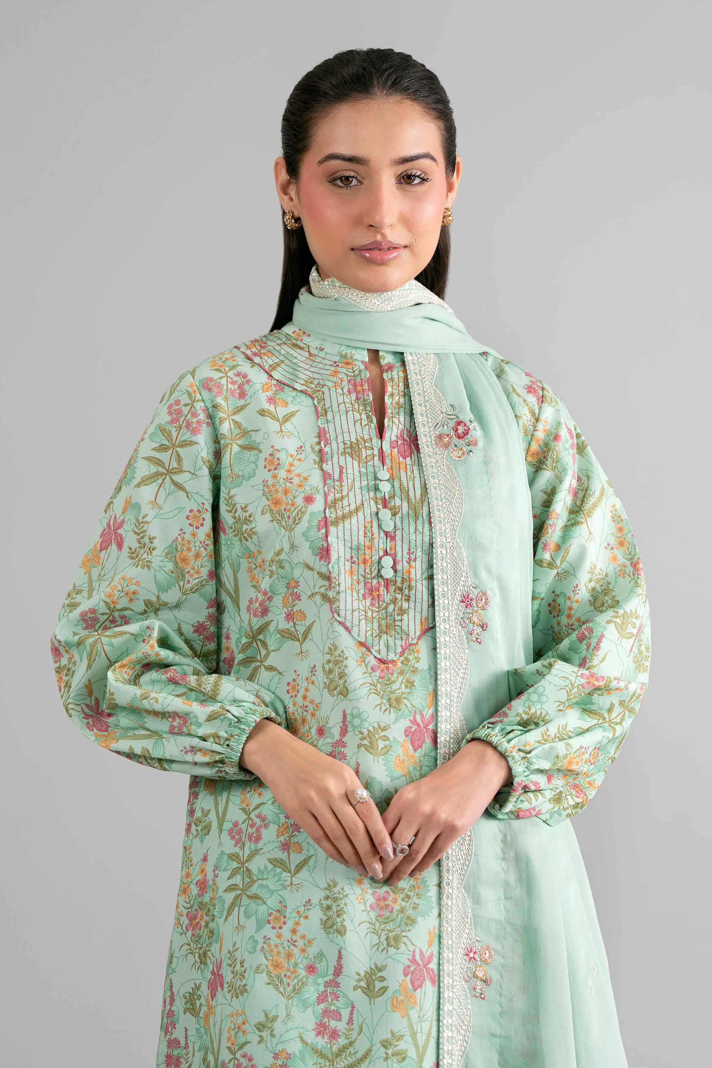 3 Piece - Printed Embroidered Suit - 42601721