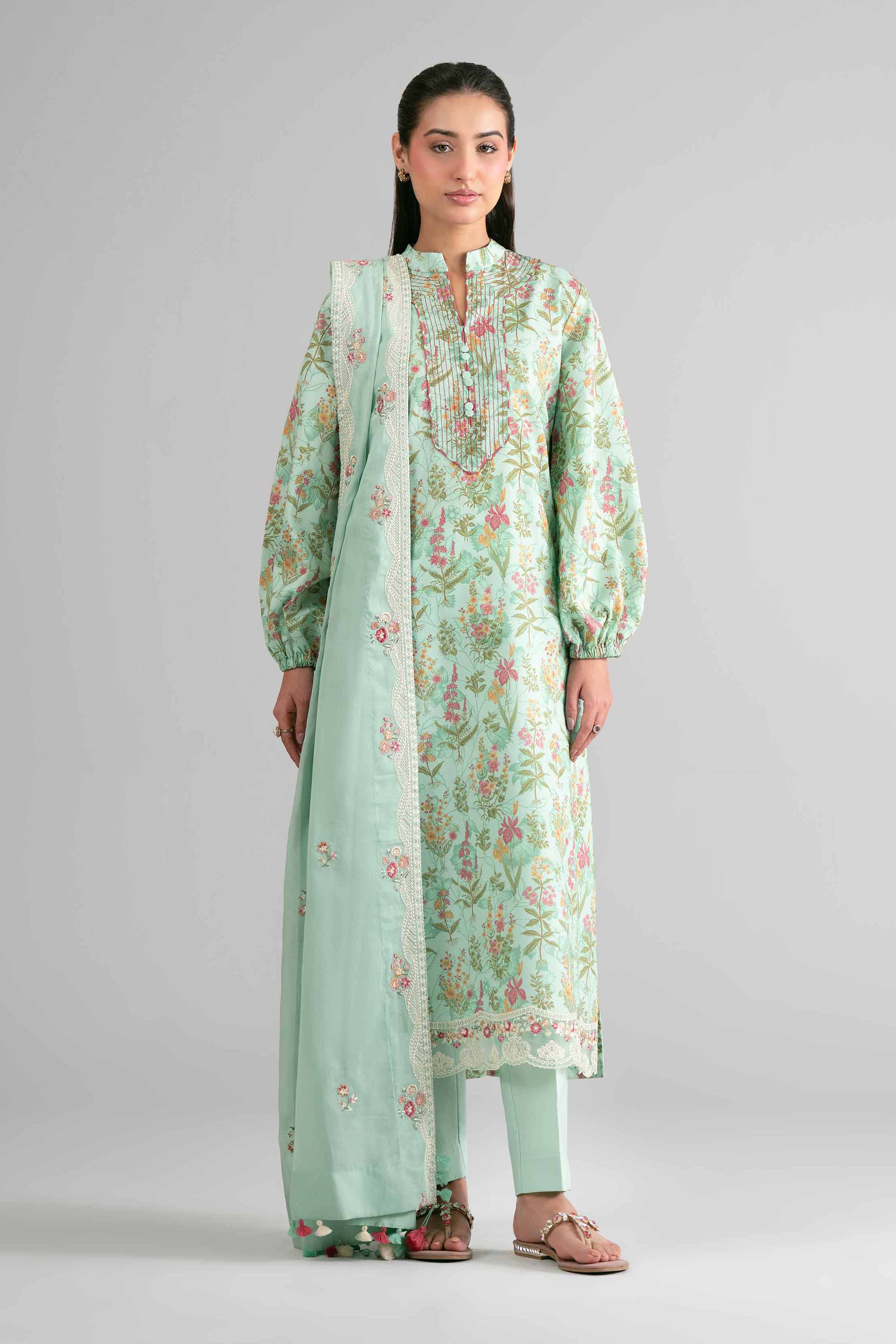 3 Piece - Printed Embroidered Suit - 42601721