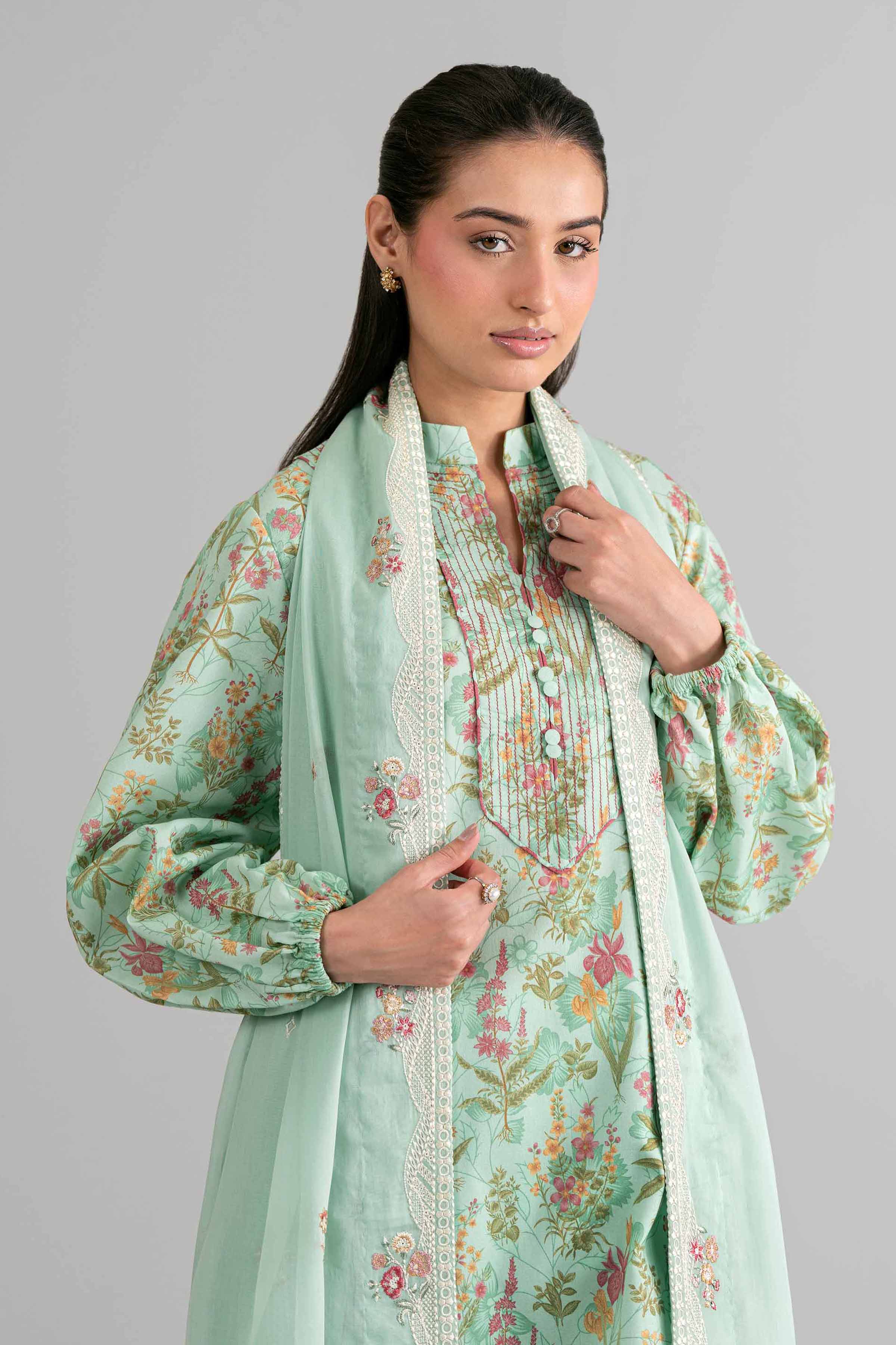 3 Piece - Printed Embroidered Suit - 42601721