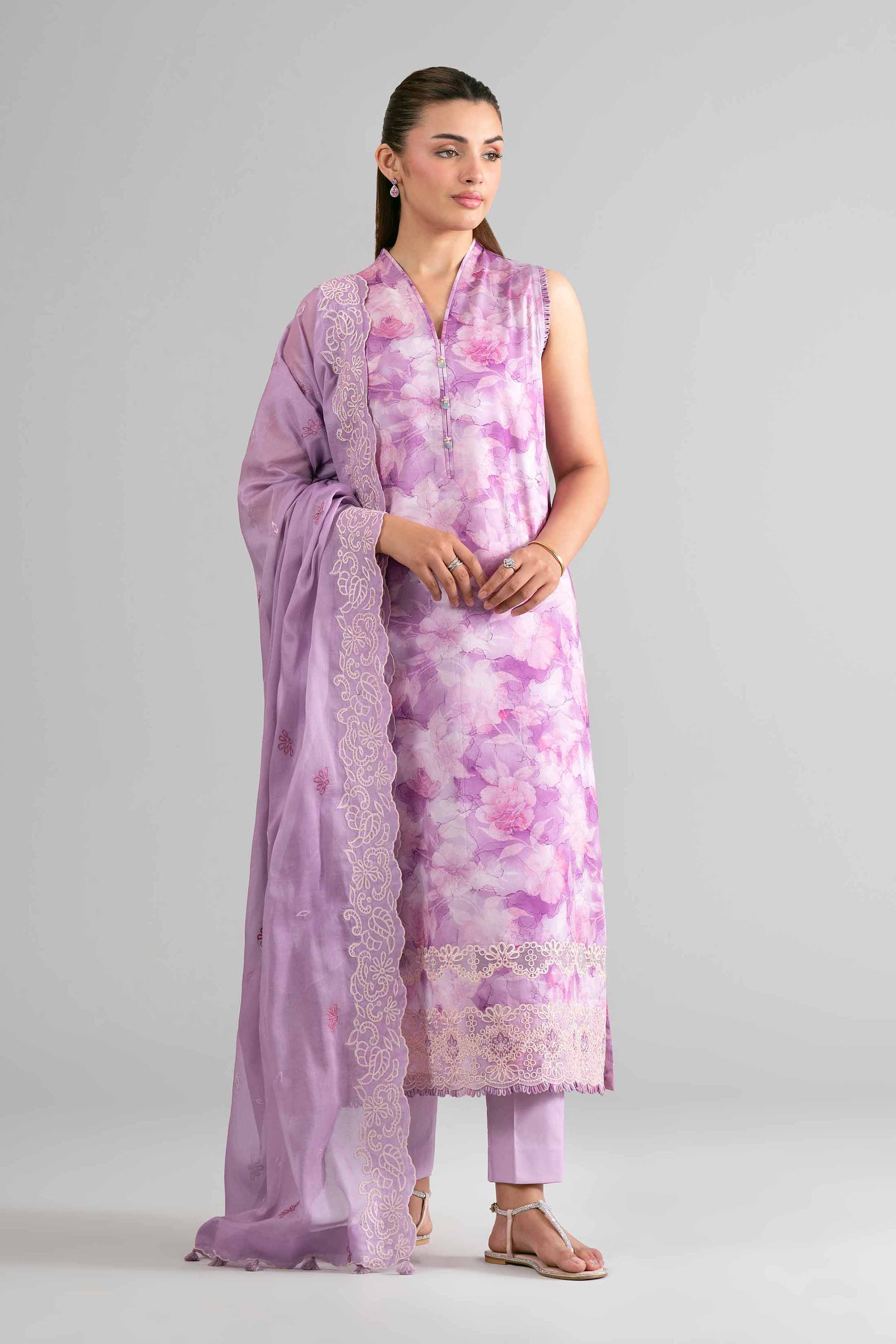 3 Piece - Printed Embroidered Suit - 42601725