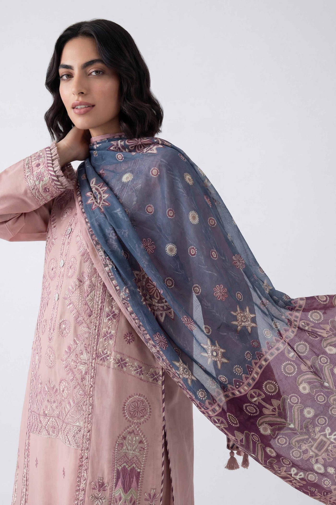 3 Piece Unstitched Embroidered Twill Linen Suit