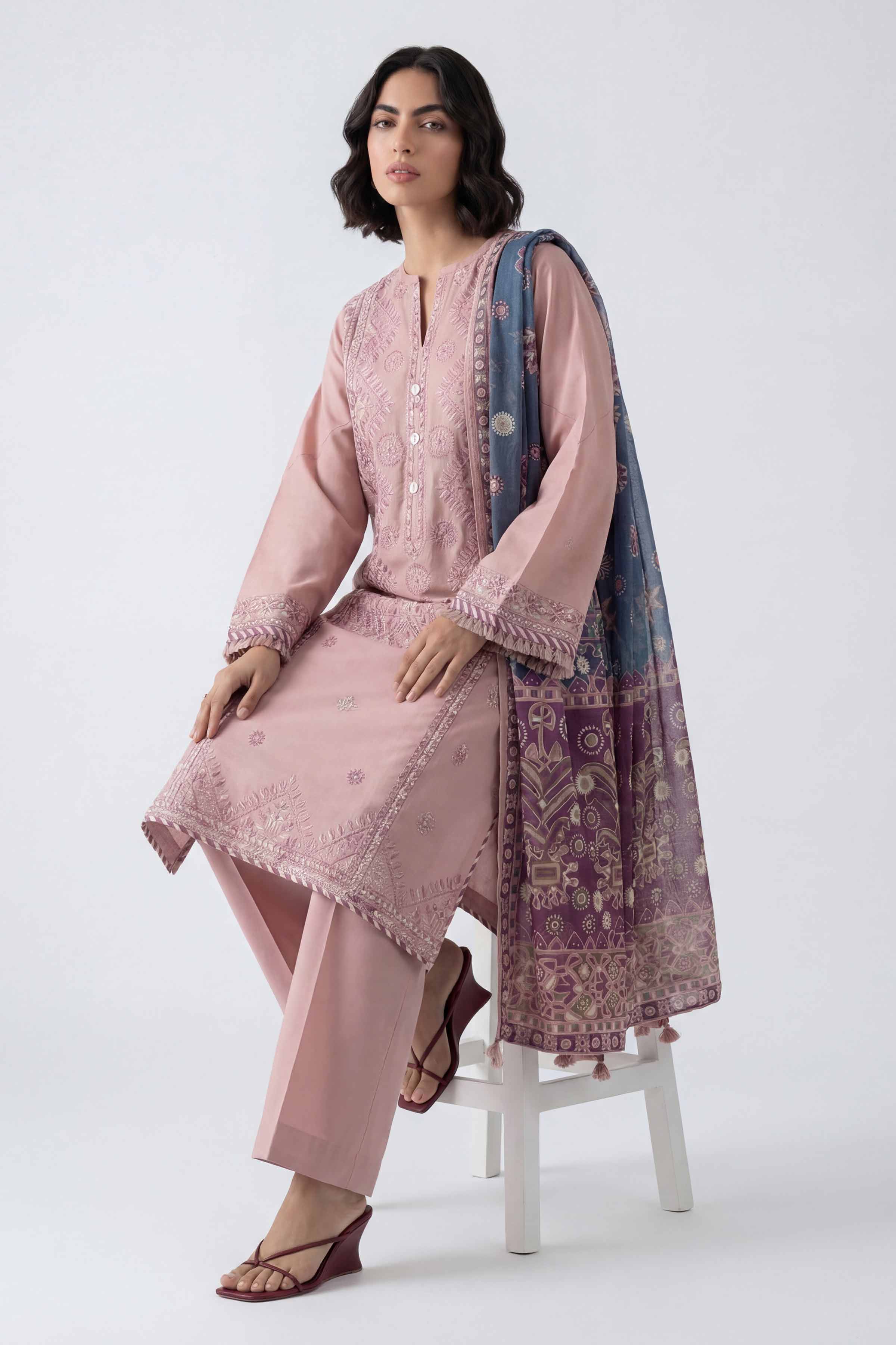 3 Piece - Digital Printed Embroidered Suit - 42601734