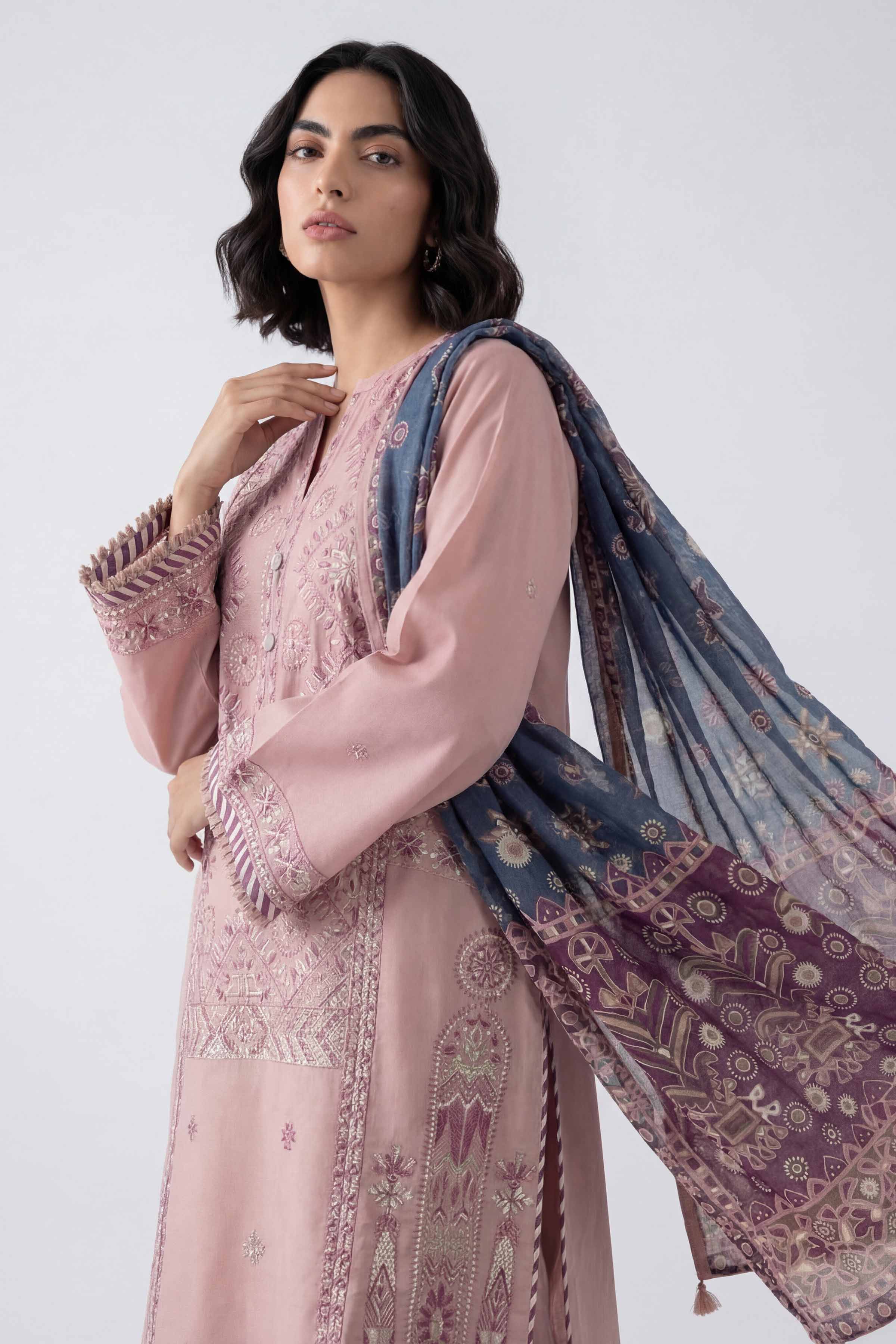 3 Piece Unstitched Embroidered Twill Linen Suit
