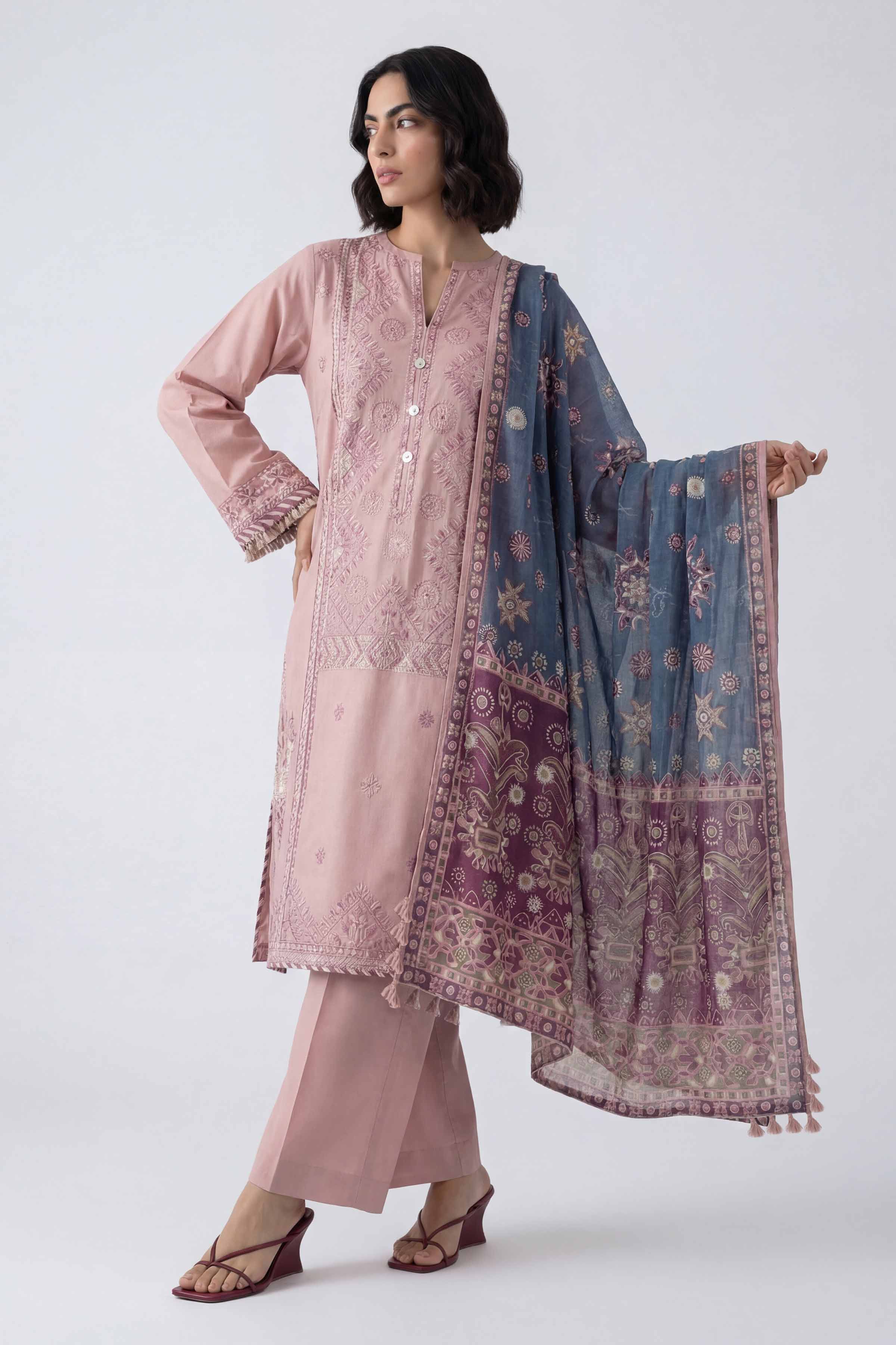 3 Piece - Digital Printed Embroidered Suit - 42601734