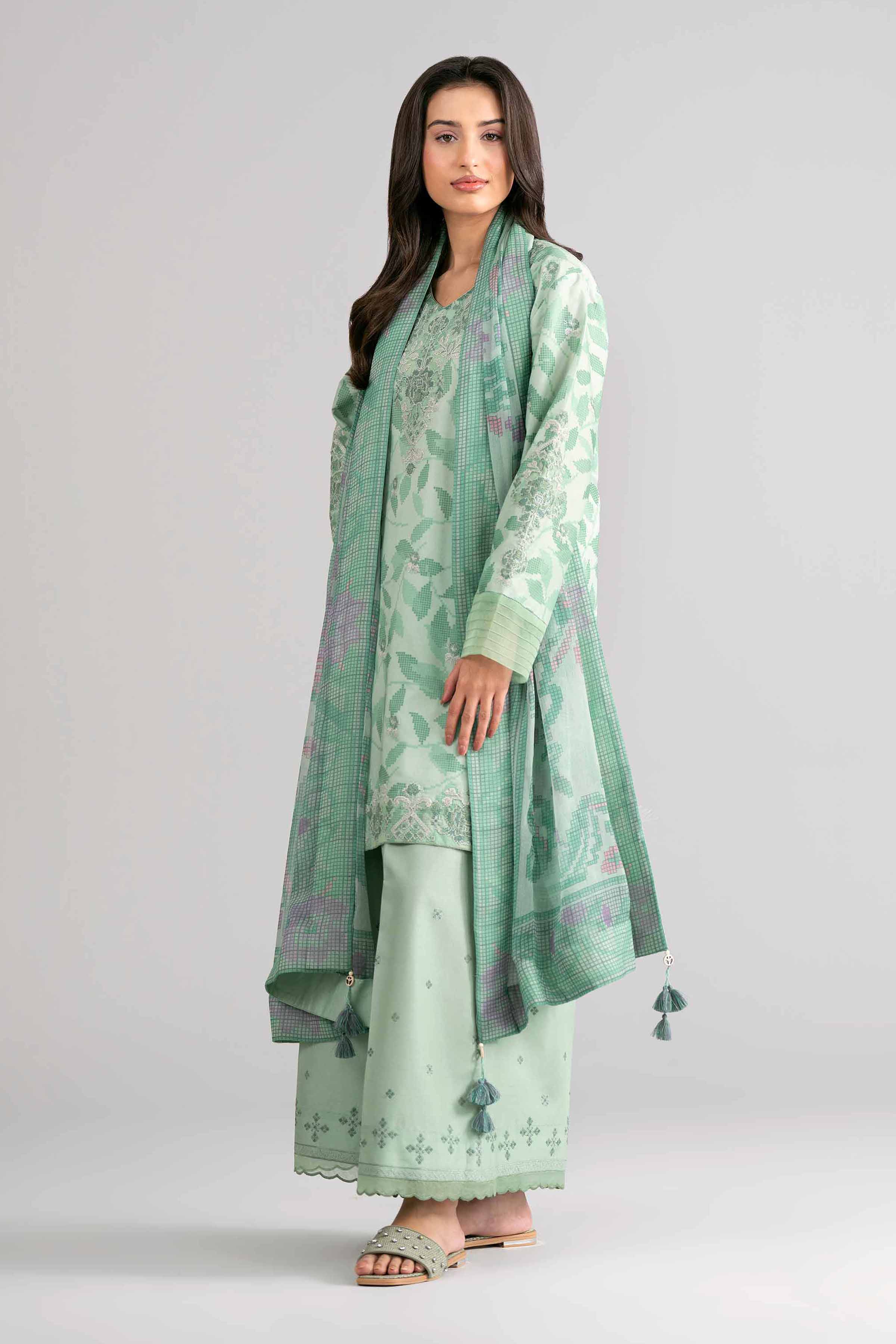 3 Piece - Digital Printed Embroidered Suit - 42601743