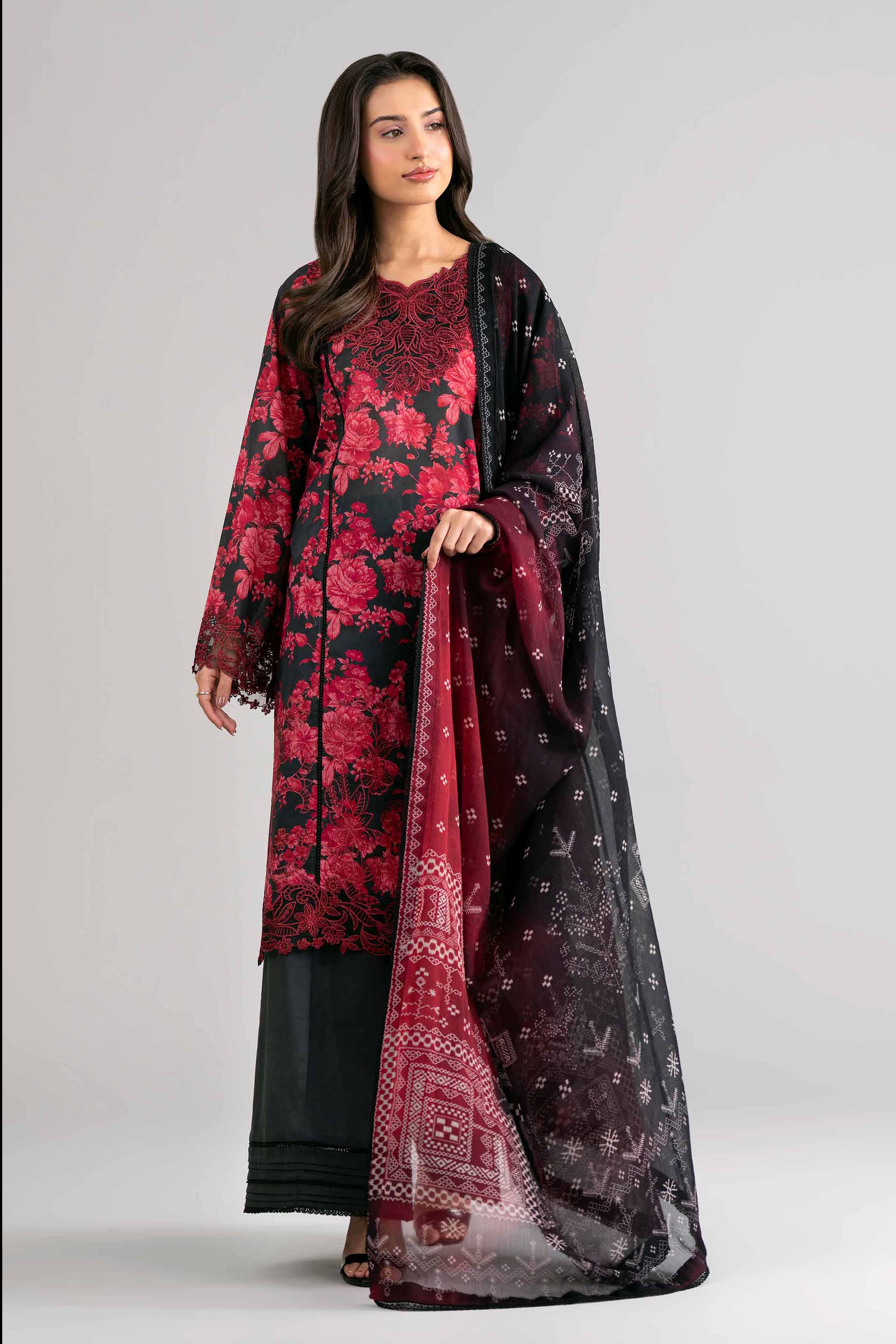 3 Piece - Digital Printed Embroidered Suit - 42601749