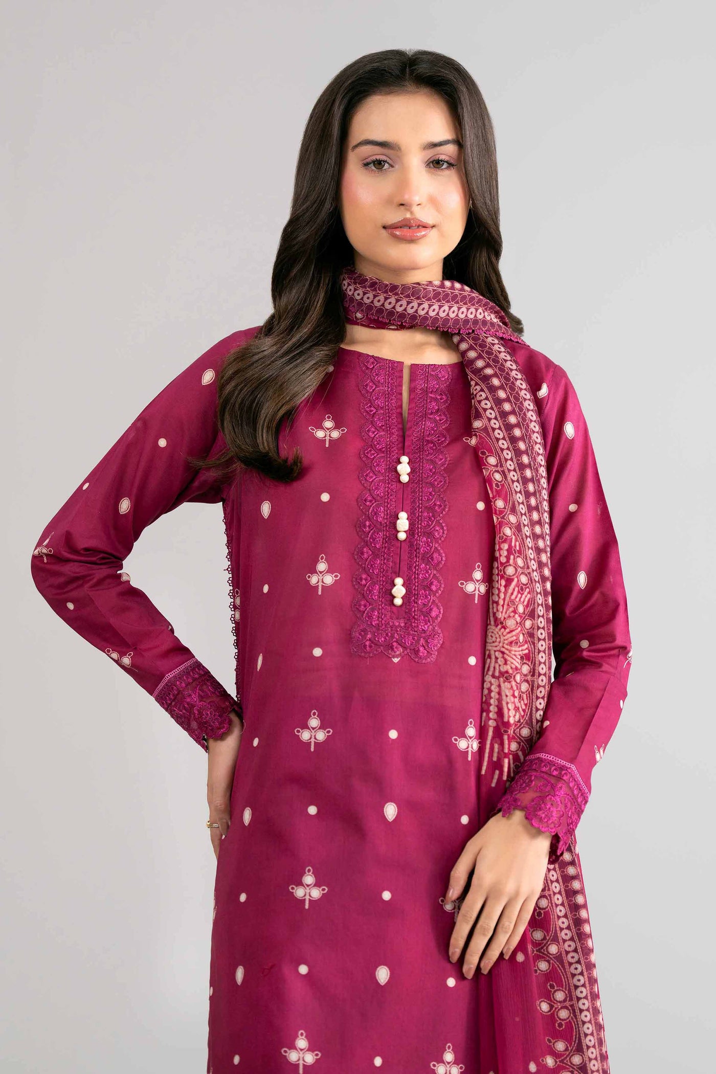 3 Piece Unstitched Embroidered Cambric Suit | MPT-2706-A