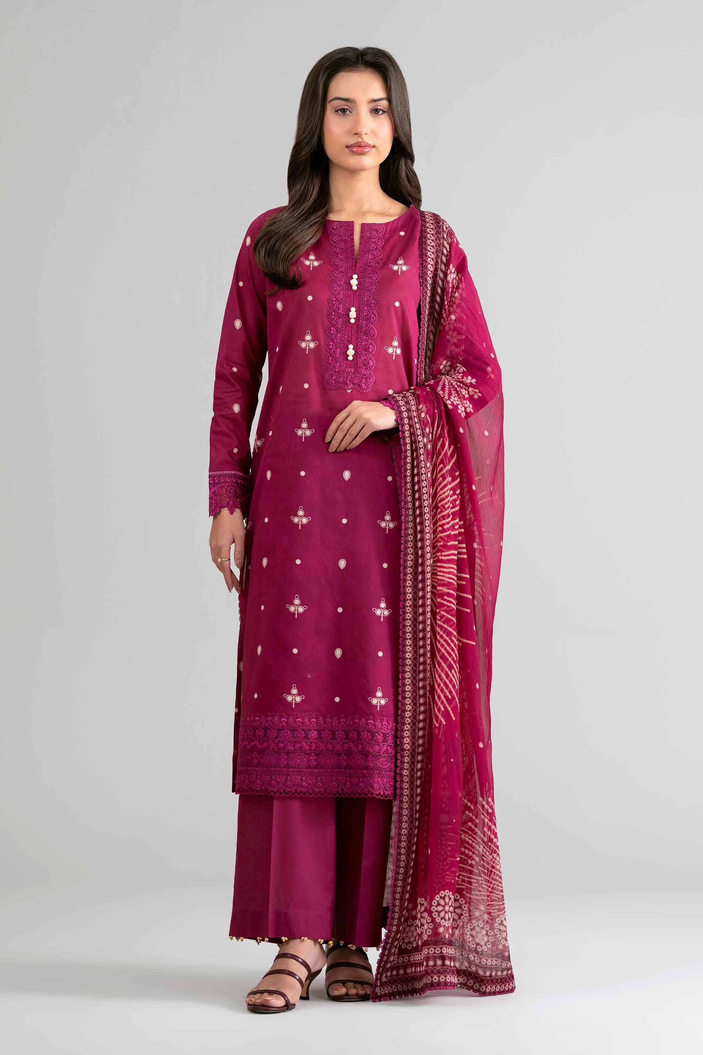3 Piece Unstitched Embroidered Cambric Suit | MPT-2708-A