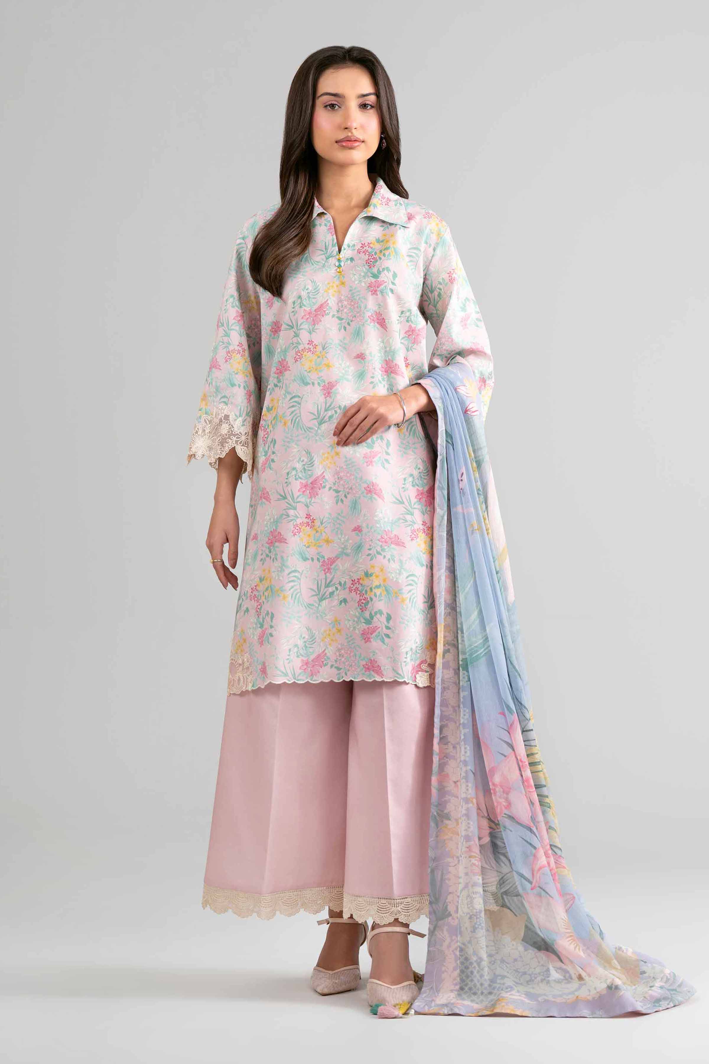 3 Piece Unstitched Embroidered Twill Linen Suit