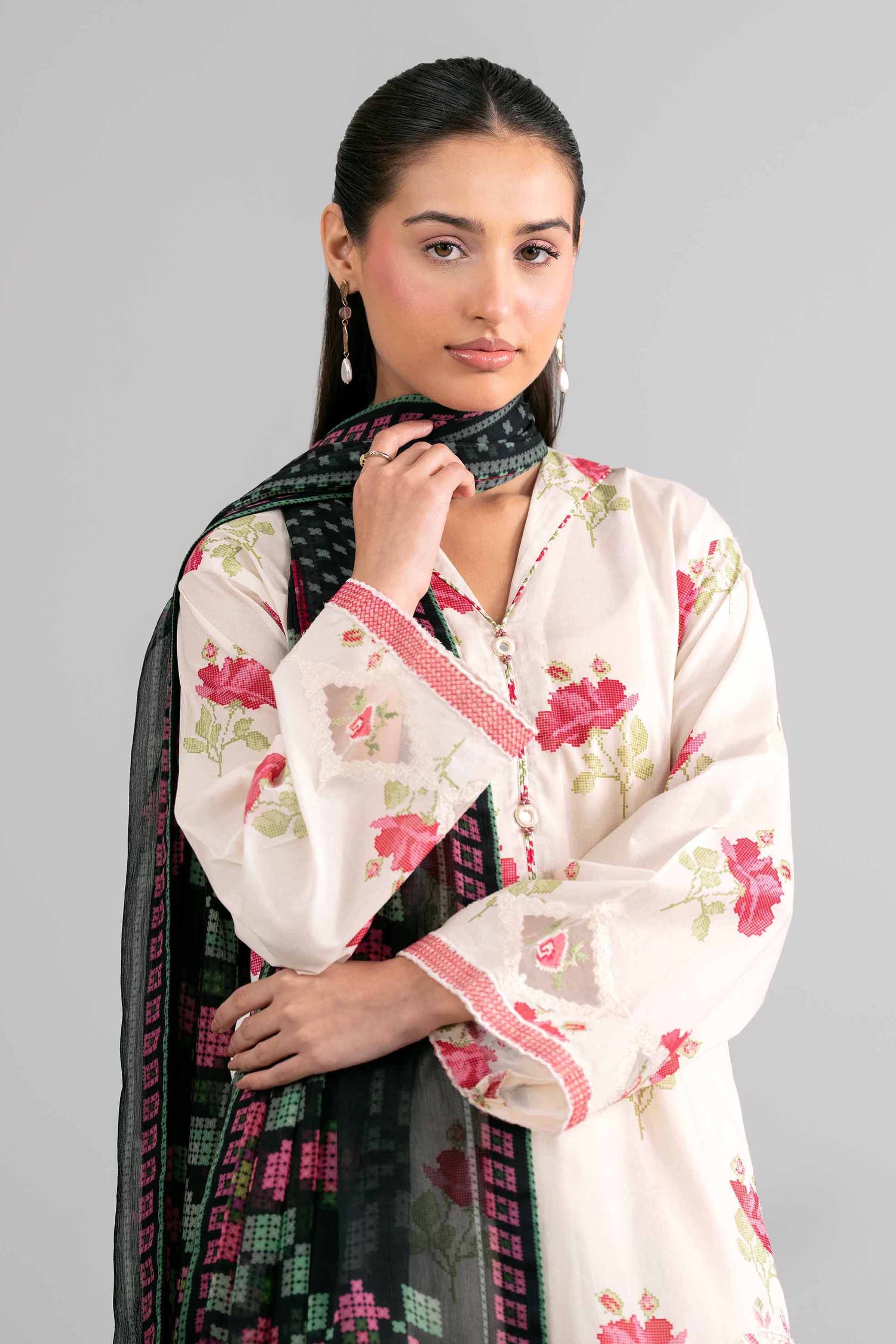 3 Piece - Digital Printed Embroidered Suit - 42601753