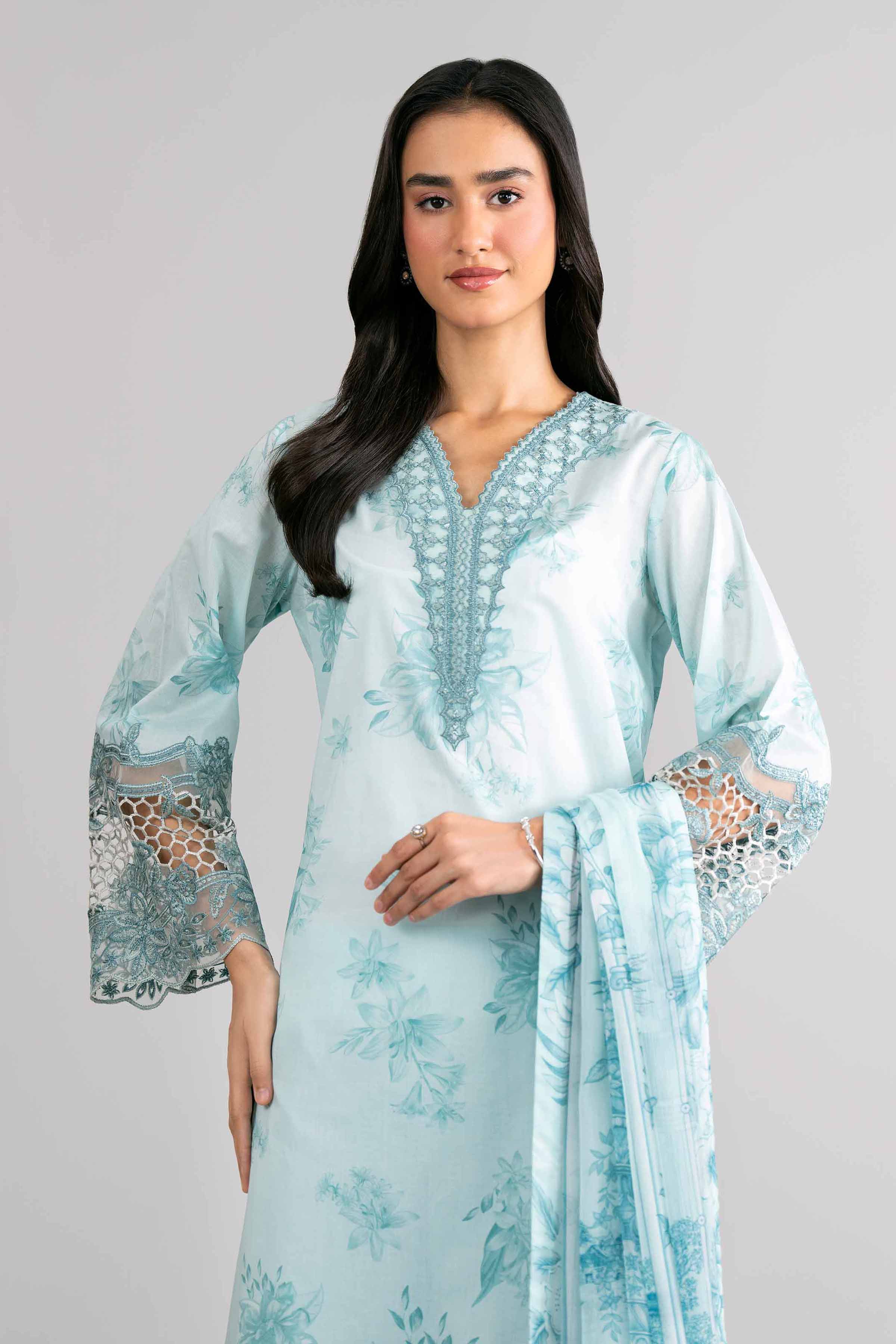 3 Piece Unstitched Embroidered Twill Linen Suit
