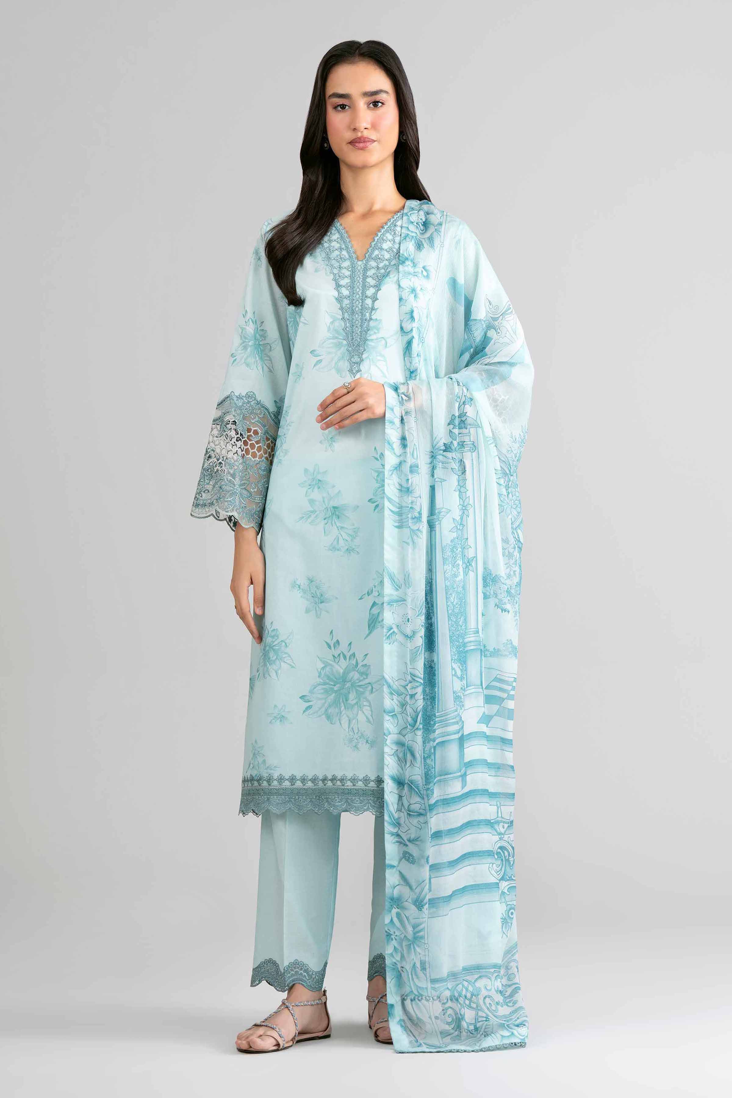 3 Piece Unstitched Embroidered Twill Linen Suit