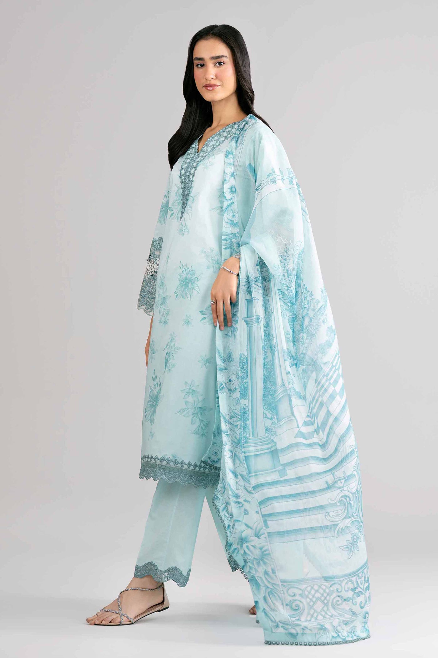 3 Piece Unstitched Embroidered Twill Linen Suit