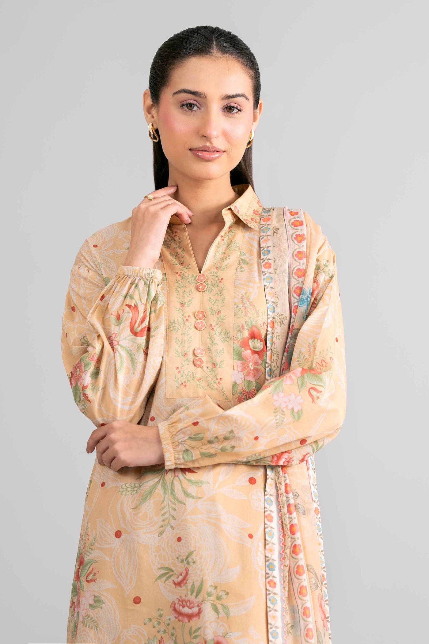 3 Piece Unstitched Embroidered Twill Linen Suit