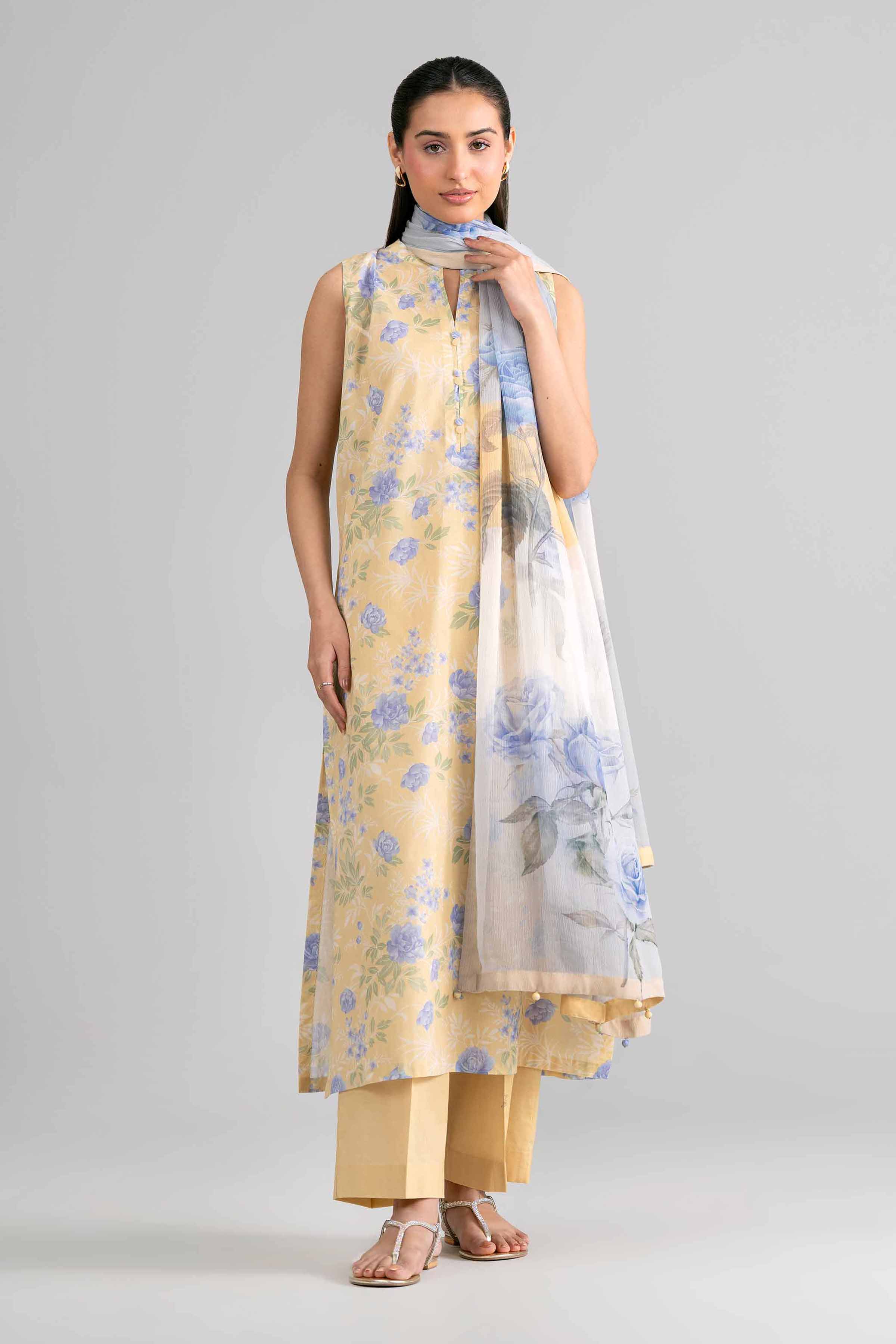 3 Piece Unstitched Embroidered Linen Suit
