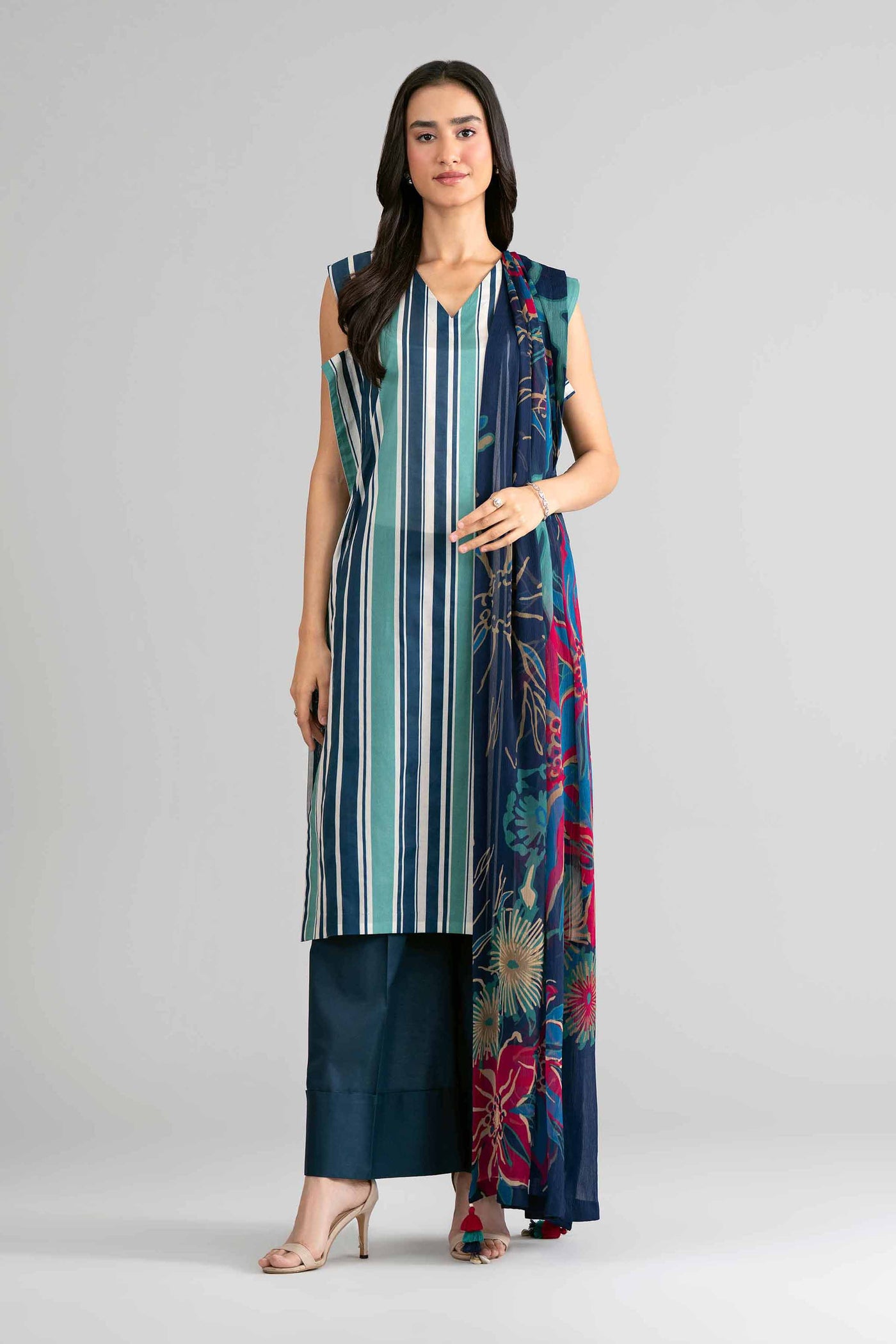 3 Piece Embroidered Organza Suit